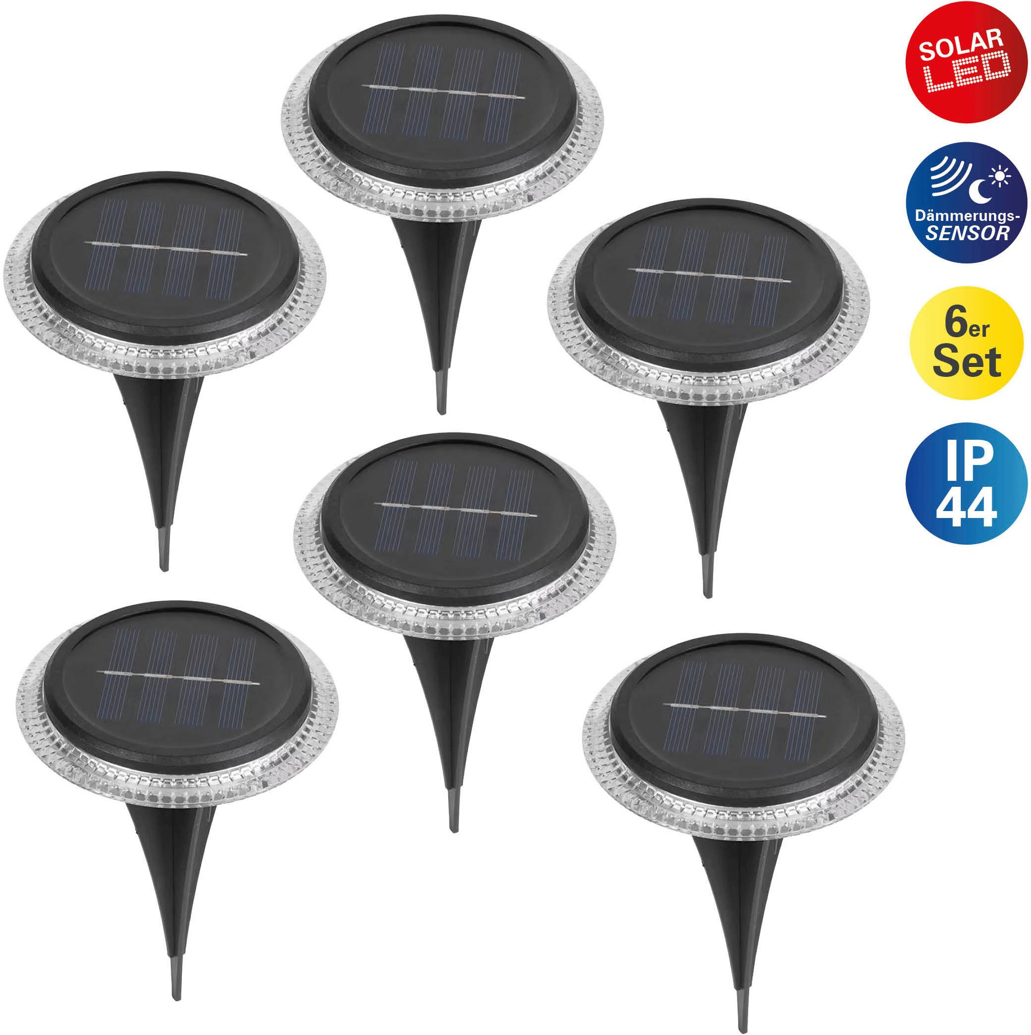 näve LED Solarleuchte 6er Set Solar-Boden-Erdspießleuchte, LED fest integriert, Inkl. Dämmerungssensor