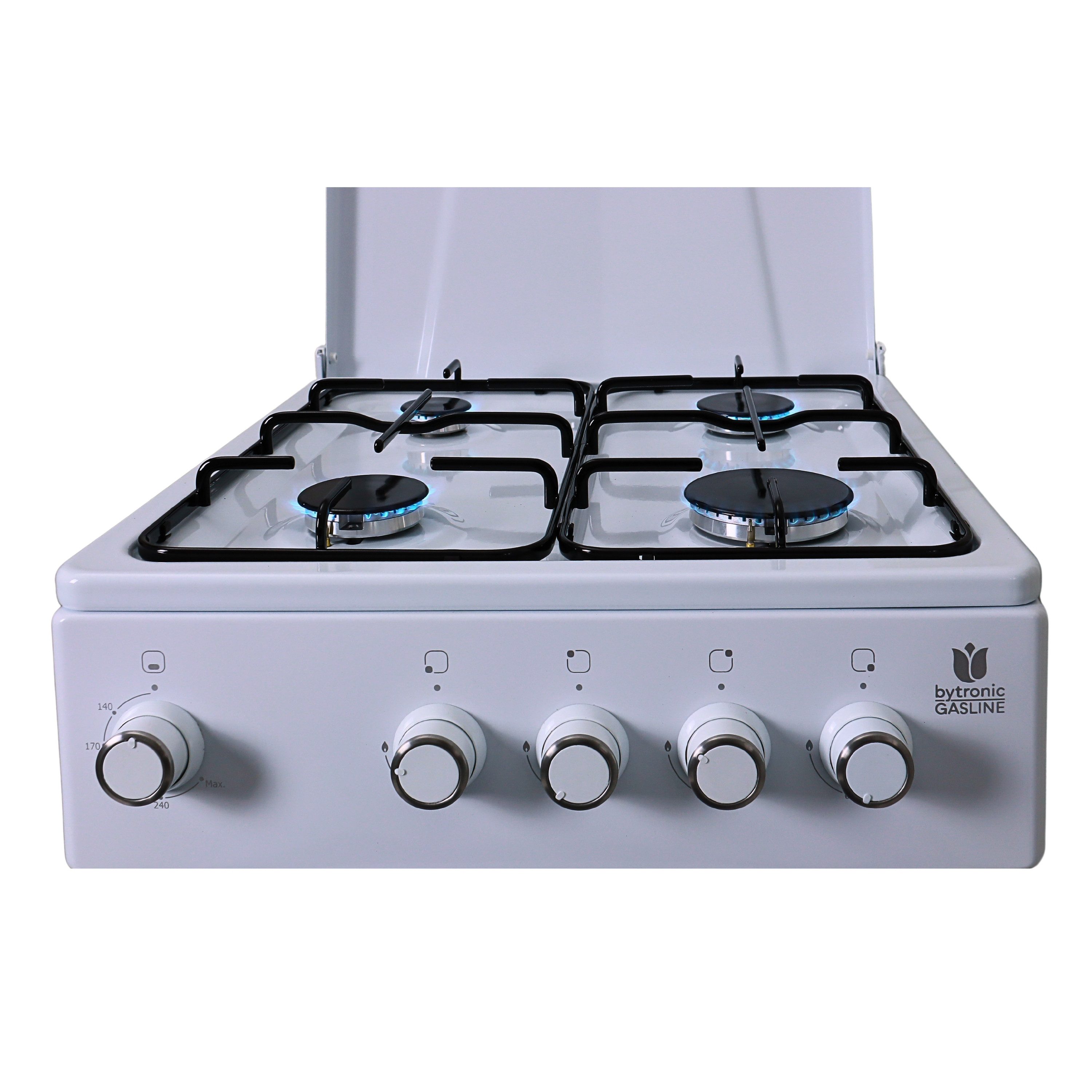 Gasline Gas-Standherd Camping-Herd SHGG5050THT, mit Gasbackofen mit Thermostat, abnehmbare Topfträger,Weiß, Zündsicherung, Erdgas/Propangas, 20mbar/50 mbar
