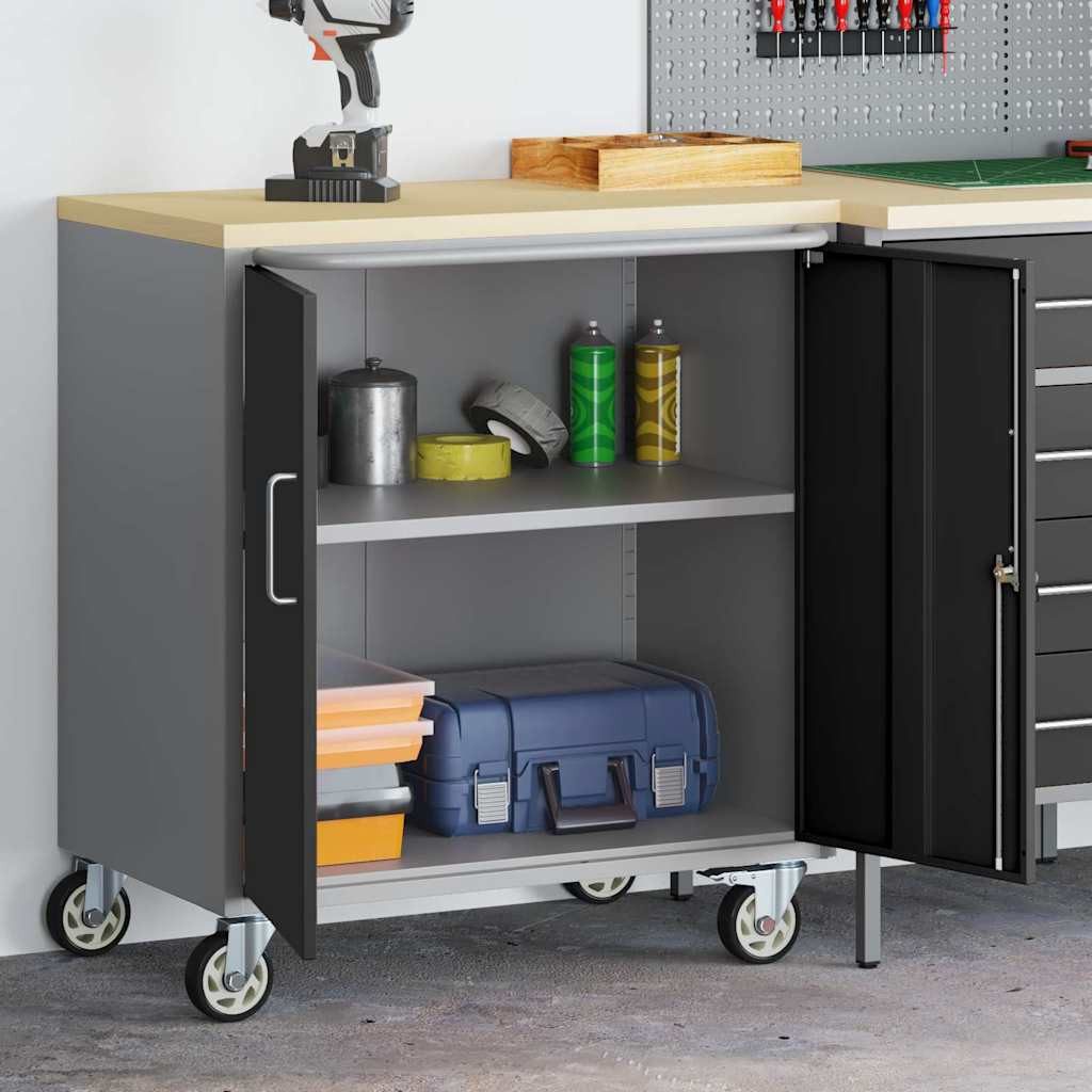 vidaXL Werkzeugbox Trolley Rolling Workbench Schwarz und Grau 75 x 45 x 85 cm (1 St)