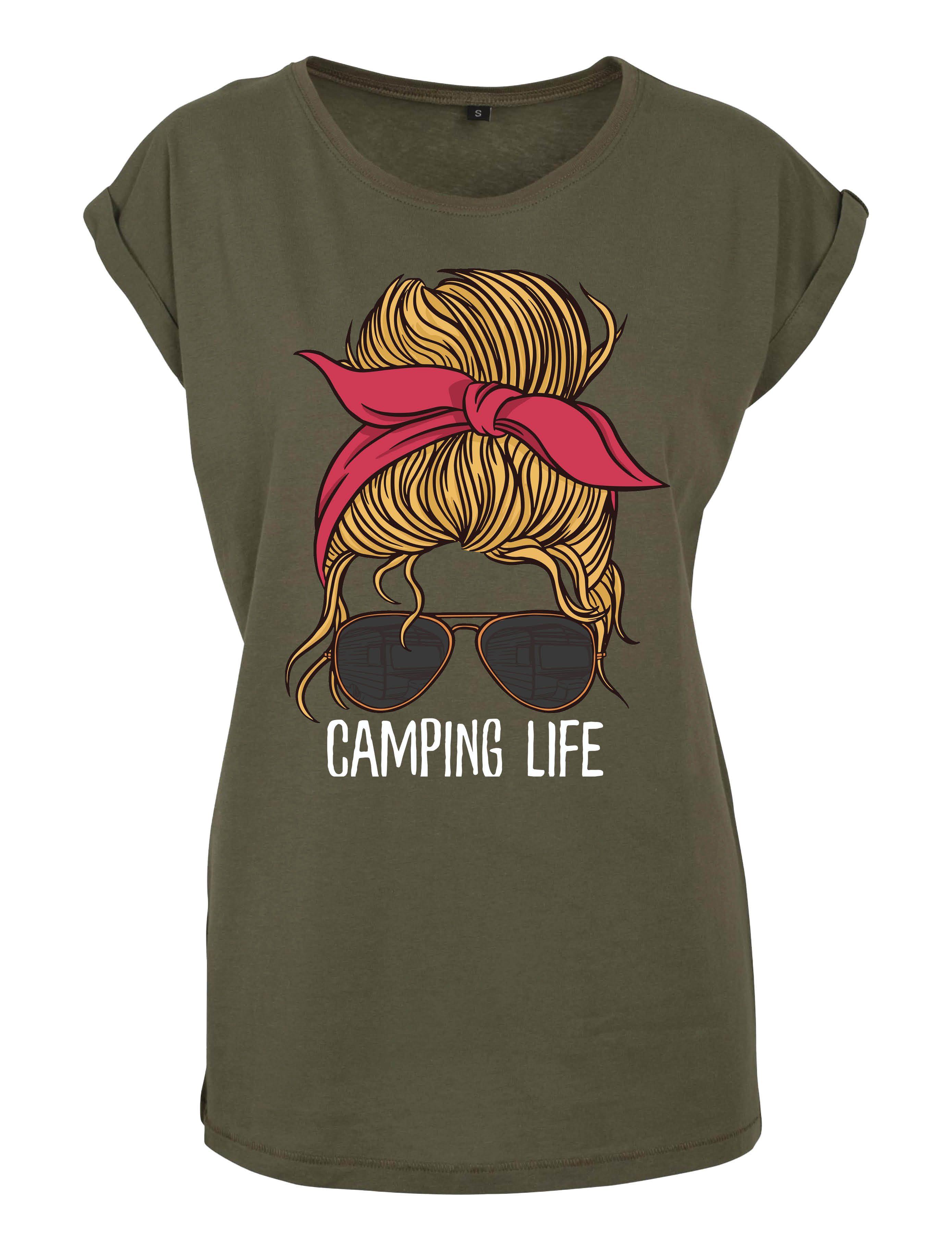 Print-Shirt "Camping Life Frau" Damen T-Shirt Statement Geschenk Frauen Motiv
