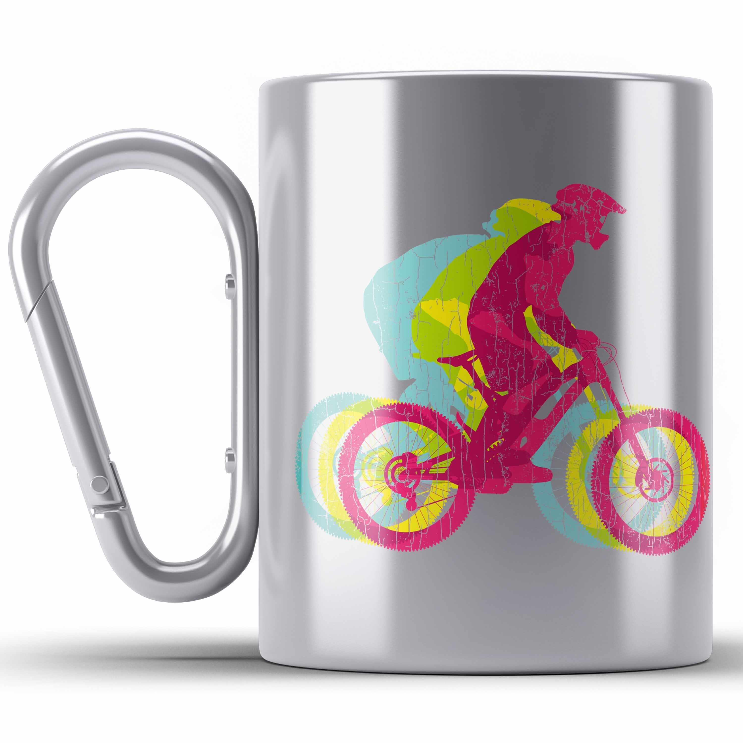 Thermotasse Trendation - Moutainbike Geschenk Karabiner Edelstahl Tasse Mountainbi