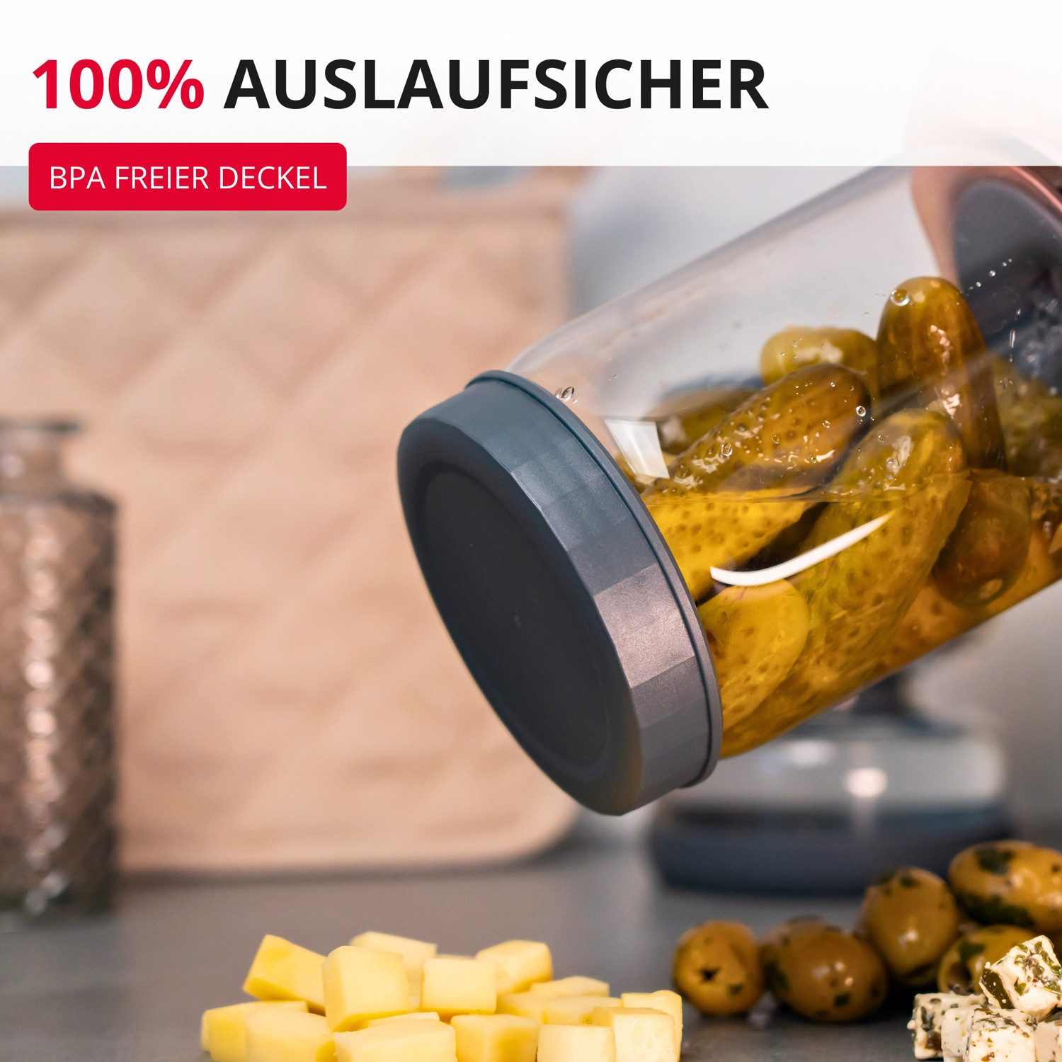 WESTMARK Küchensieb Abtropfglas 1 Stk – Einlegeglas, zum Abtropfen und Servieren, 900 ml, Borosilikat Glas, Silikon, PP – Bild 3 von 5