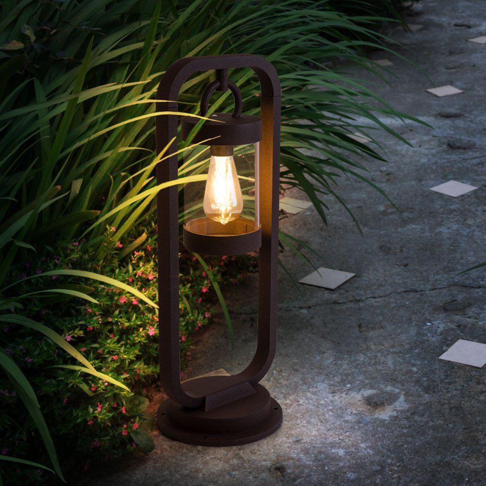 etc-shop LED Außen-Stehlampe, Leuchtmittel nicht inklusive, Außenstehleuchte Sockelleuchte Wegeleuchte rost Retro Gartenleuchte