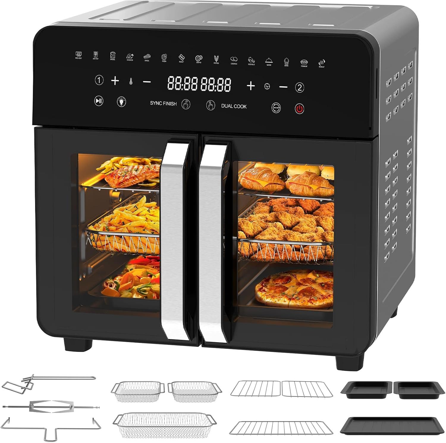 AIMAX Heißluftfritteuse XXL 23 L – Dual-Zone Airfryer mit Doppeltür, LED-Touch, 2200 W, 12 Zubehör, Trennwand abnehmbar, 15-in-1 Smart-Ofen, Grill & Backen