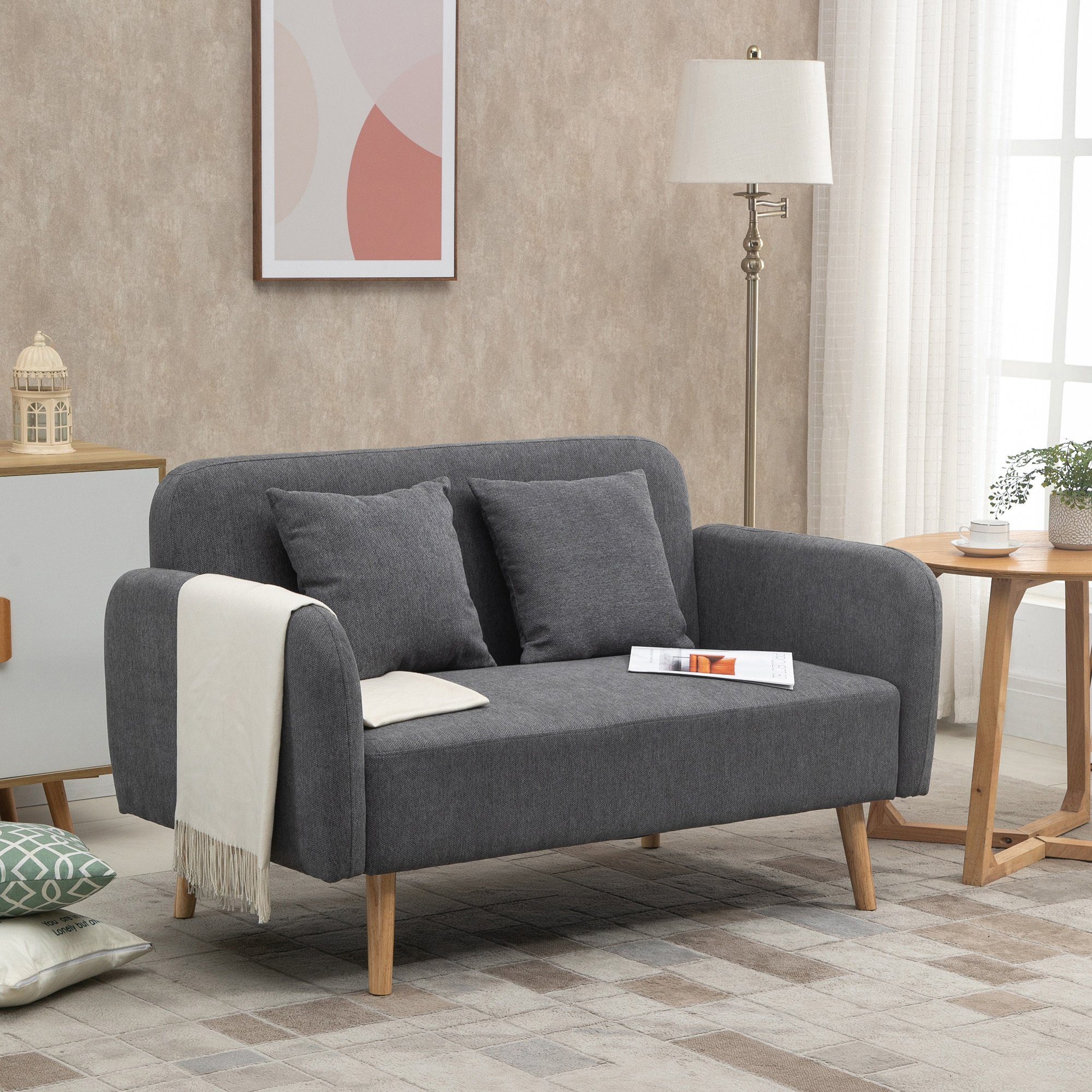 HOMCOM 2-Sitzer Doppelsofa mit Kissen und Anti-Rutsch Beinen