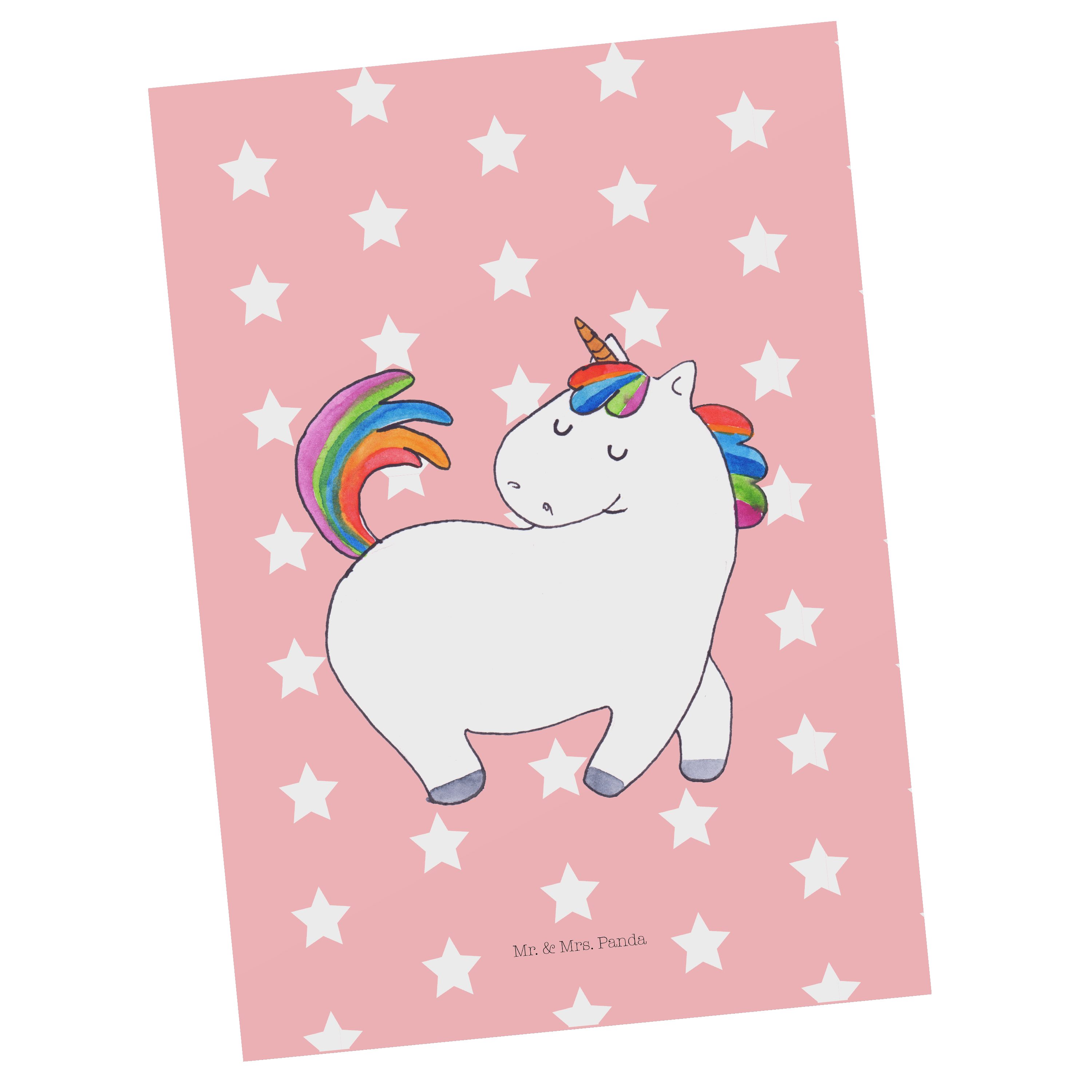 Mr. & Mrs. Panda Postkarte Einhorn stolzierend - Rot Pastell - Geschenk, Pegasus, Unicorn, Einhö