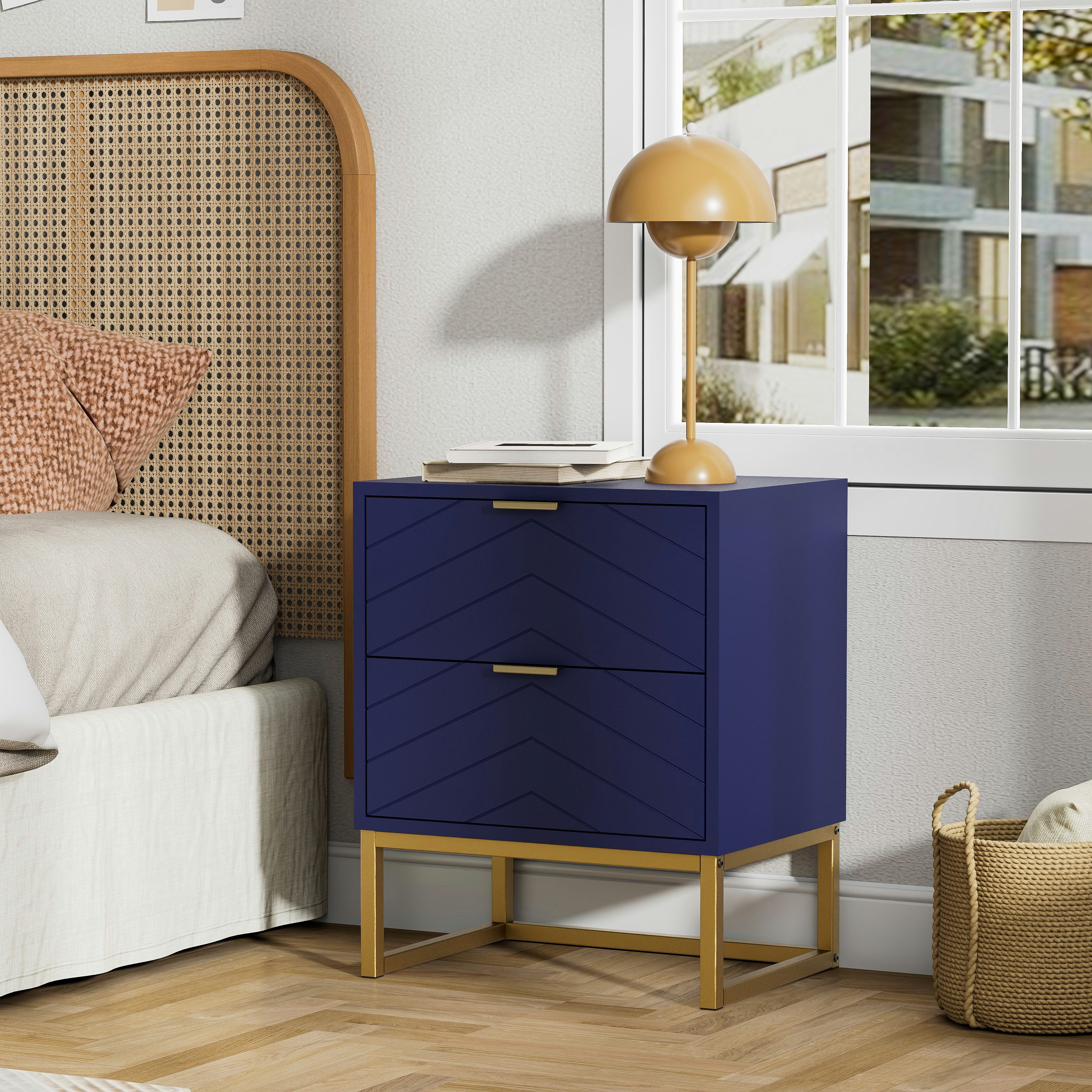 UEV Nachttisch 2er Set, Nachtkommode mit Schubladen (Nachtschrank mit 2 Schubladen für Kinderzimmer/Schlafzimmer/Wohnzimmer), kleine Beistelltisch Sofatisch mit Kippschutz