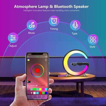 BlingBin LED Nachttischlampe Intelligente Bluetooth Lautsprecher Dimmbare Nachtlicht Touch Lampe, AtmosphäRenlampe, LED fest integriert, RGB, 15W Wireless Charger, Schlafhilfe, Wecker, App-Steuerung