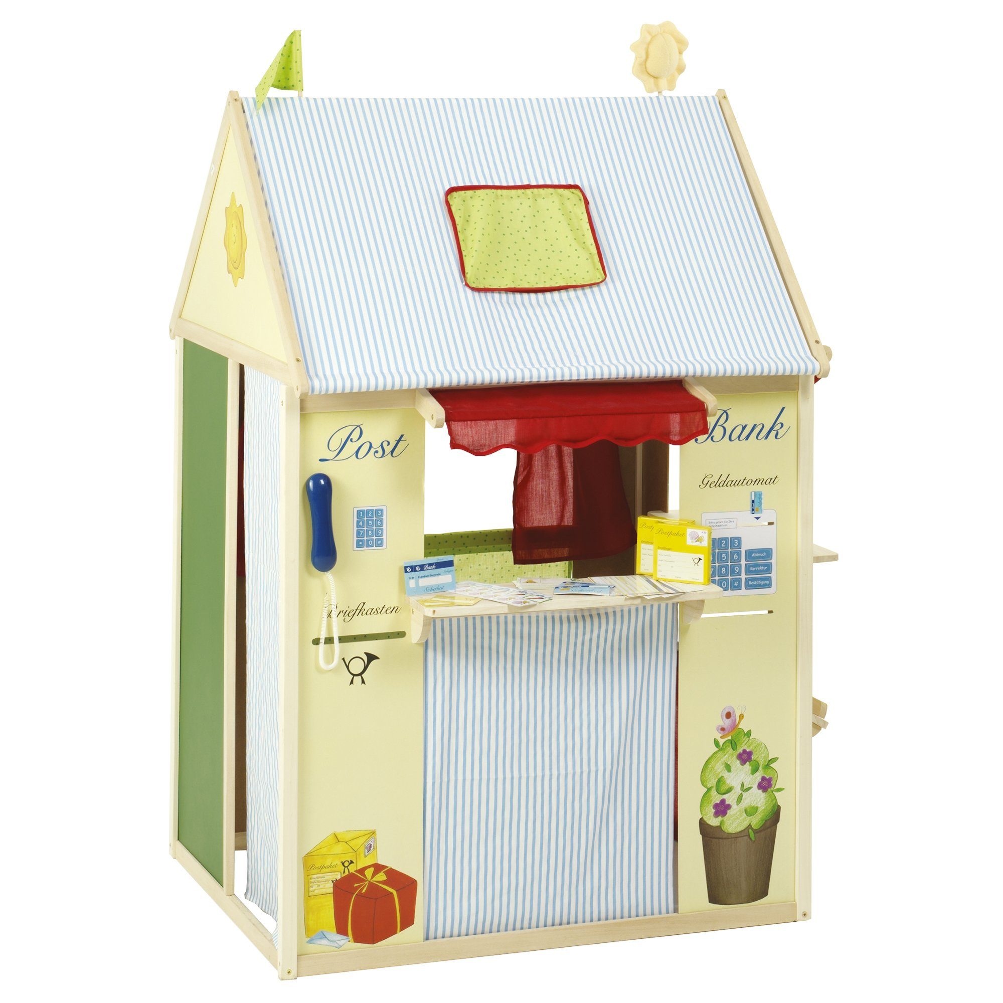 roba® Spielhaus Rollenspiel Haus, enthält Kaufladen, Kasperletheater, Tafel, Post, Bank, Kiosk