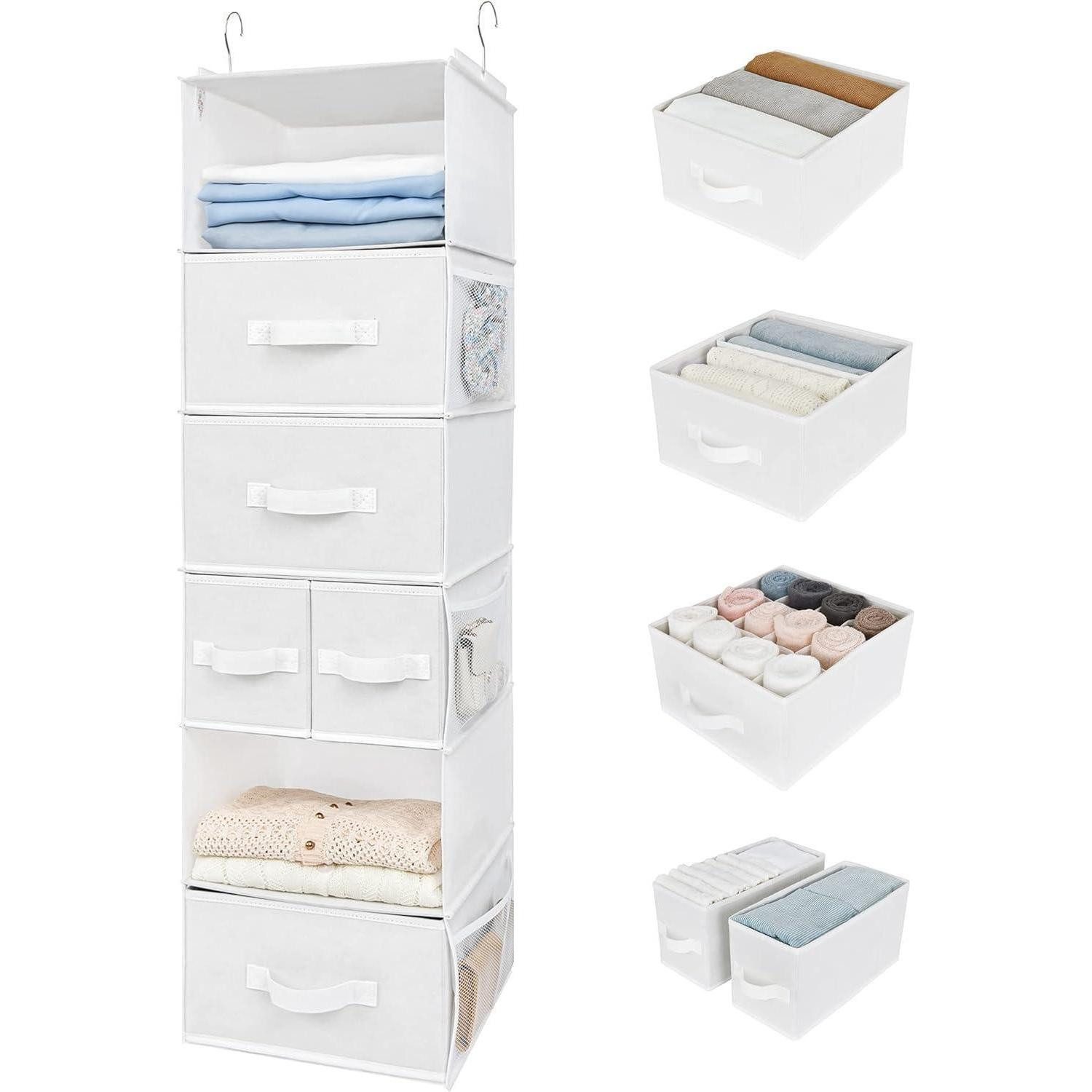 LuxusKollektion Stoffschrank Hängeregal Schubladen Stoff Kleiderschrank Aufbewahrung Weiß