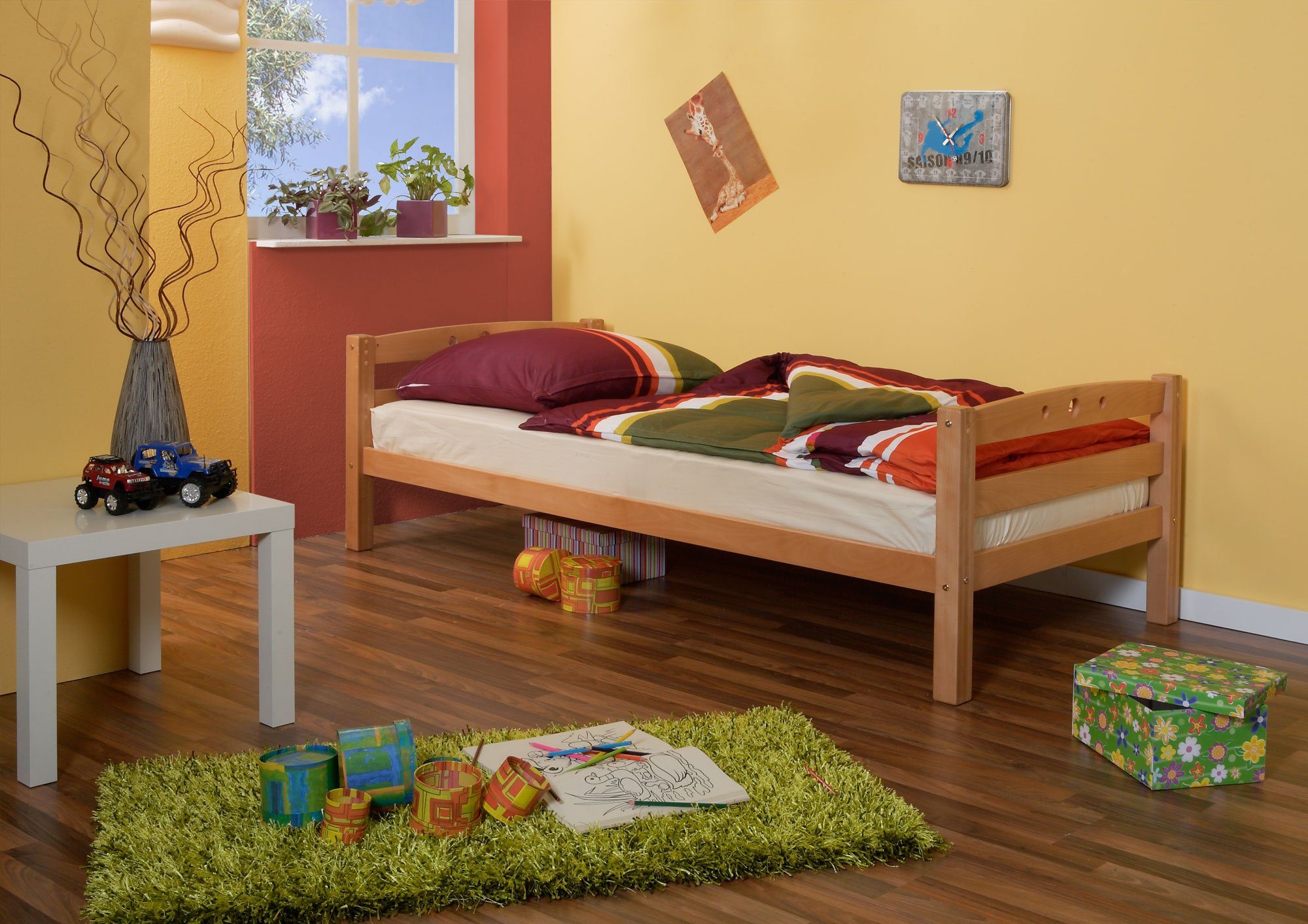 Ticaa Hochbett Hochschläfer "Tolly" Buche Natur als normal hohes Einzelbett stellbar