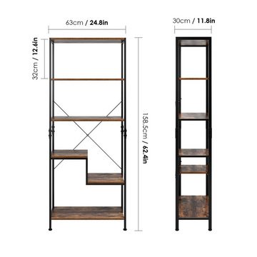 Homfa Standregal, Bücherregal Küchenregal mit 5 Ebenen, aus Metall und Holz