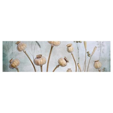 Bilderdepot24 Küchenrückwand braun dekor Blumen Kunst Vintage Landhaus Getrockneter Mohn, (1-tlg., Nischenrückwand - für Fliesenspiegel ohne Bohren - matt), Spritzschutz Rückwand Küche Herd - Folie selbstklebend versch. Größen