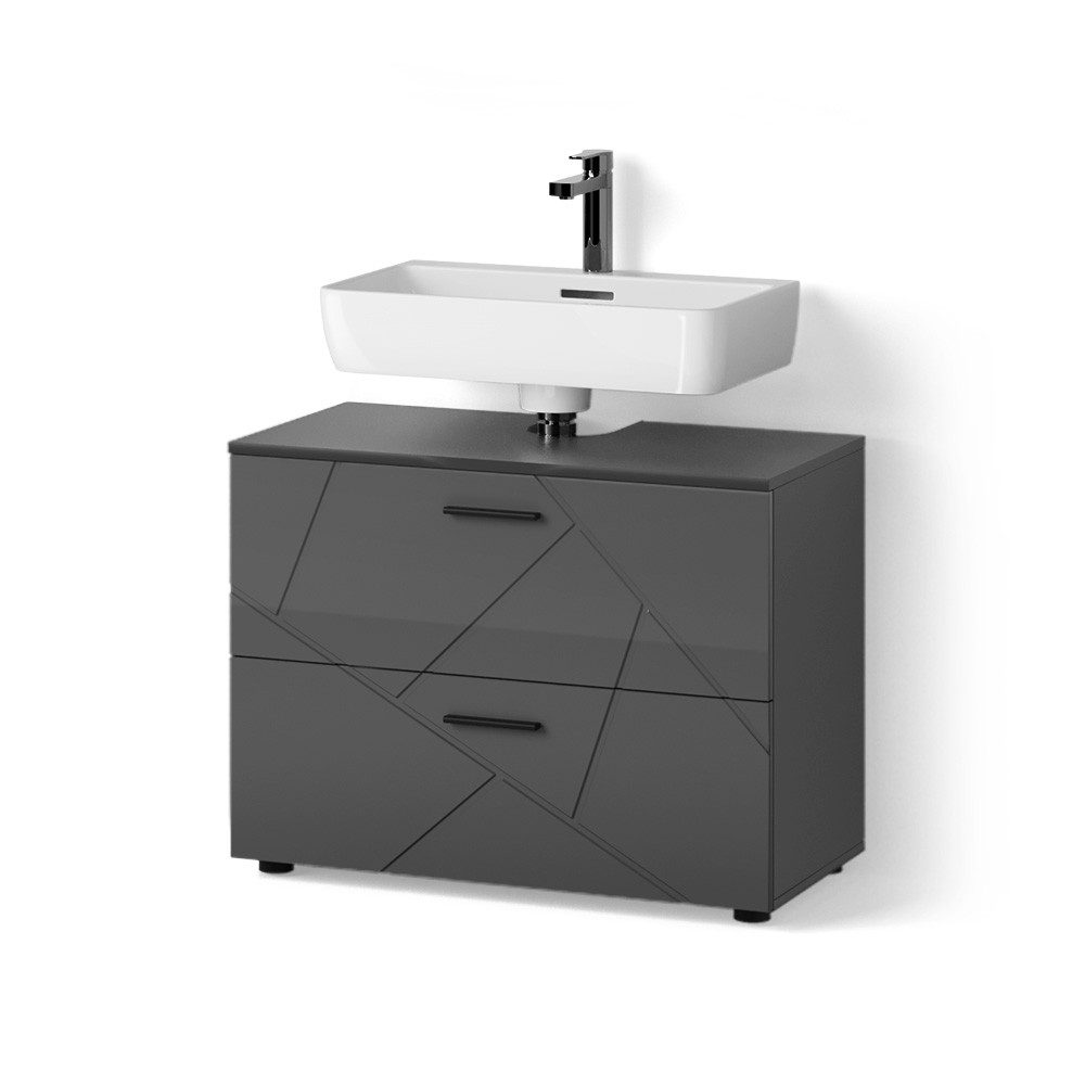 Livinity® Waschbeckenunterschrank Ronco, Anthrazit Hochglanz/Anthrazit, 80 günstig online kaufen