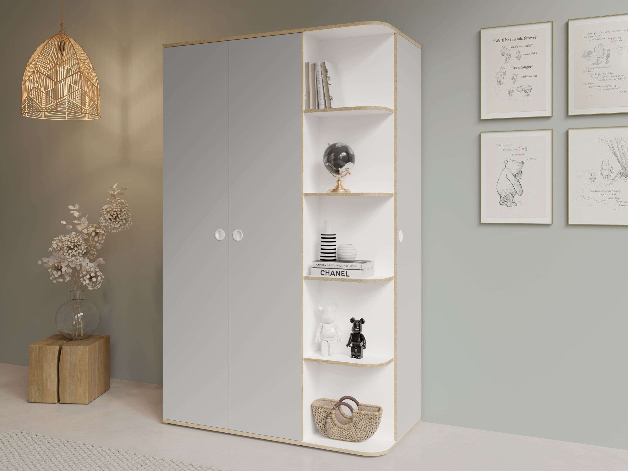 OTTO home Kleiderschrank ELLEETE geräumiger Schrank mit Regalfächern und Kleiderstangen Garderobe mit 3 Drehtüren und 5 offene Fächer