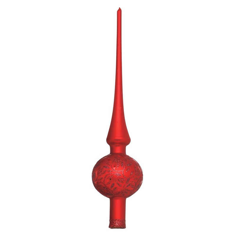 INGE-GLAS® Christbaumspitze, Christbaumspitze mit Ornamenten Glas 30cm rot, 1 Stück