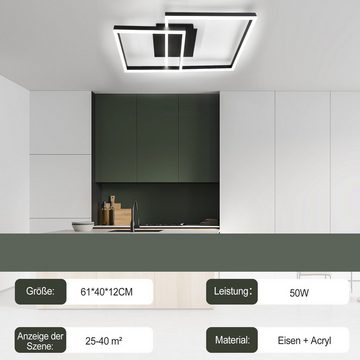 ZMH LED Deckenleuchte Modern Quadratischer Vieleck, dimmbar, LED fest integriert, Tageslichtweiß, ‎Schwarz, 50W