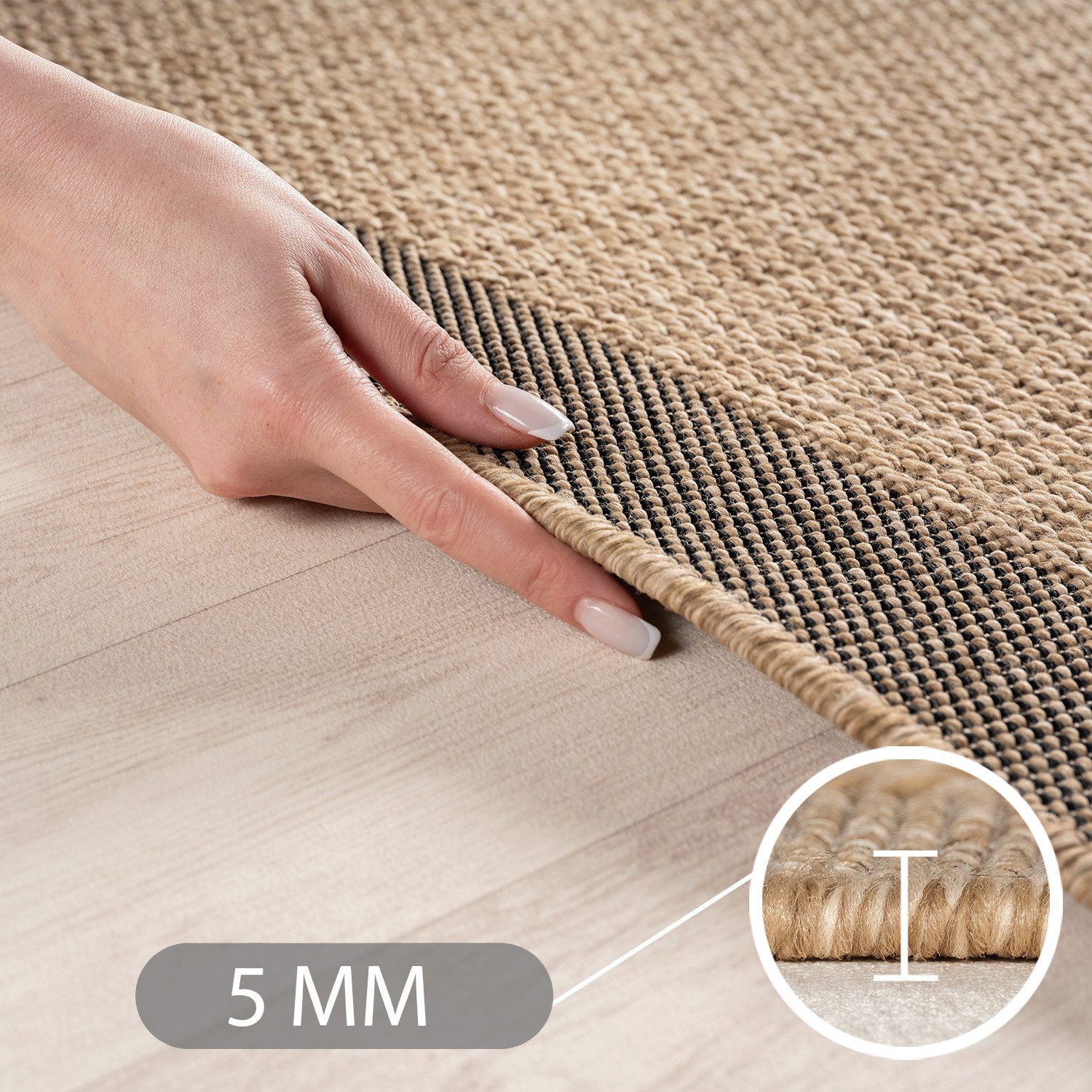Teppium Teppich Natürlicher Jute-Optik Outdoor-Stil, Rechteckig, Höhe: 5 mm, Indoor Outdoor Teppich Wetterfest 3D Optik Wohnzimmer Küchen Terrasse
