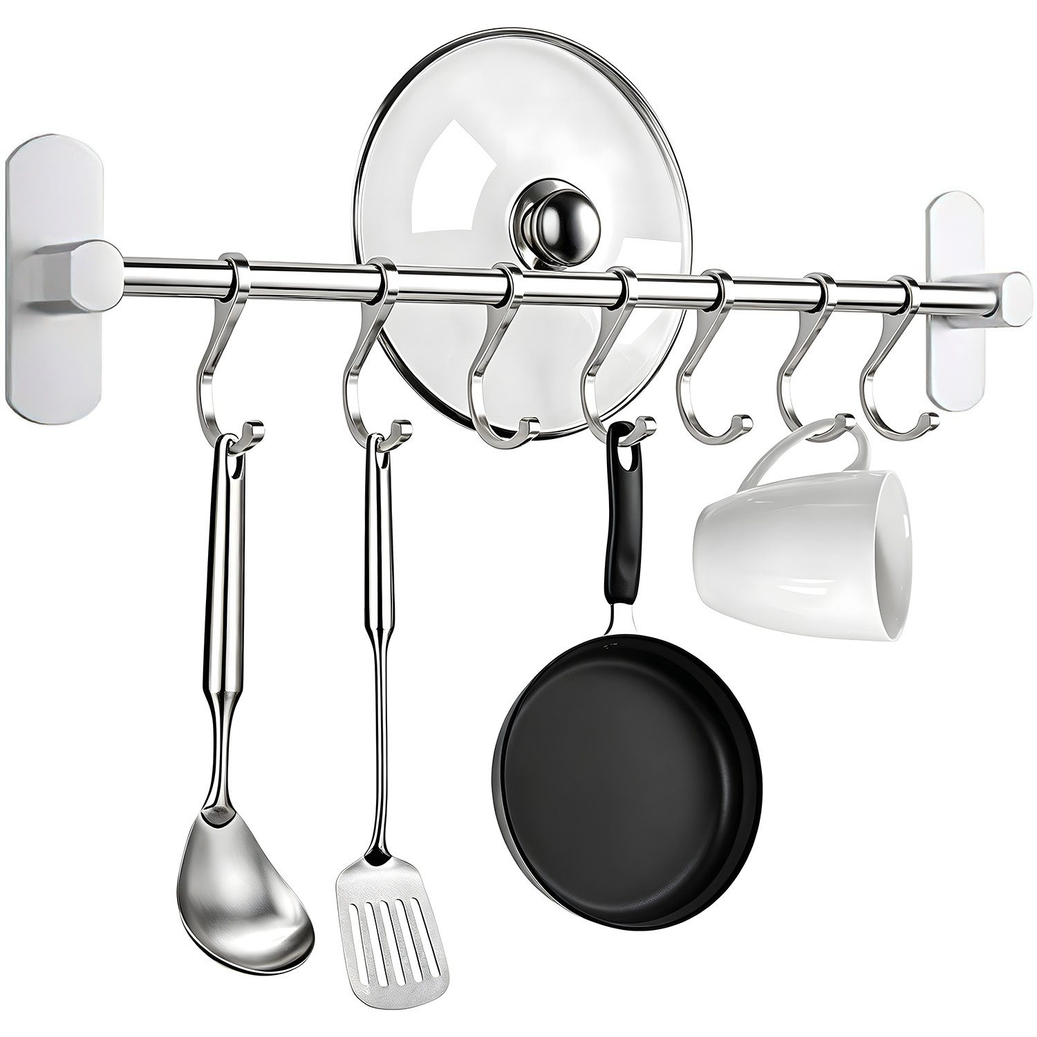 SURFOU Hakenleiste Küche ohne Bohren Selbstklebend Küchenschiene mit 7 Haken, (Kleiderhaken), ohne Bohren, 20kg Tragfähigkeit, Aluminium Küchenhakenleiste