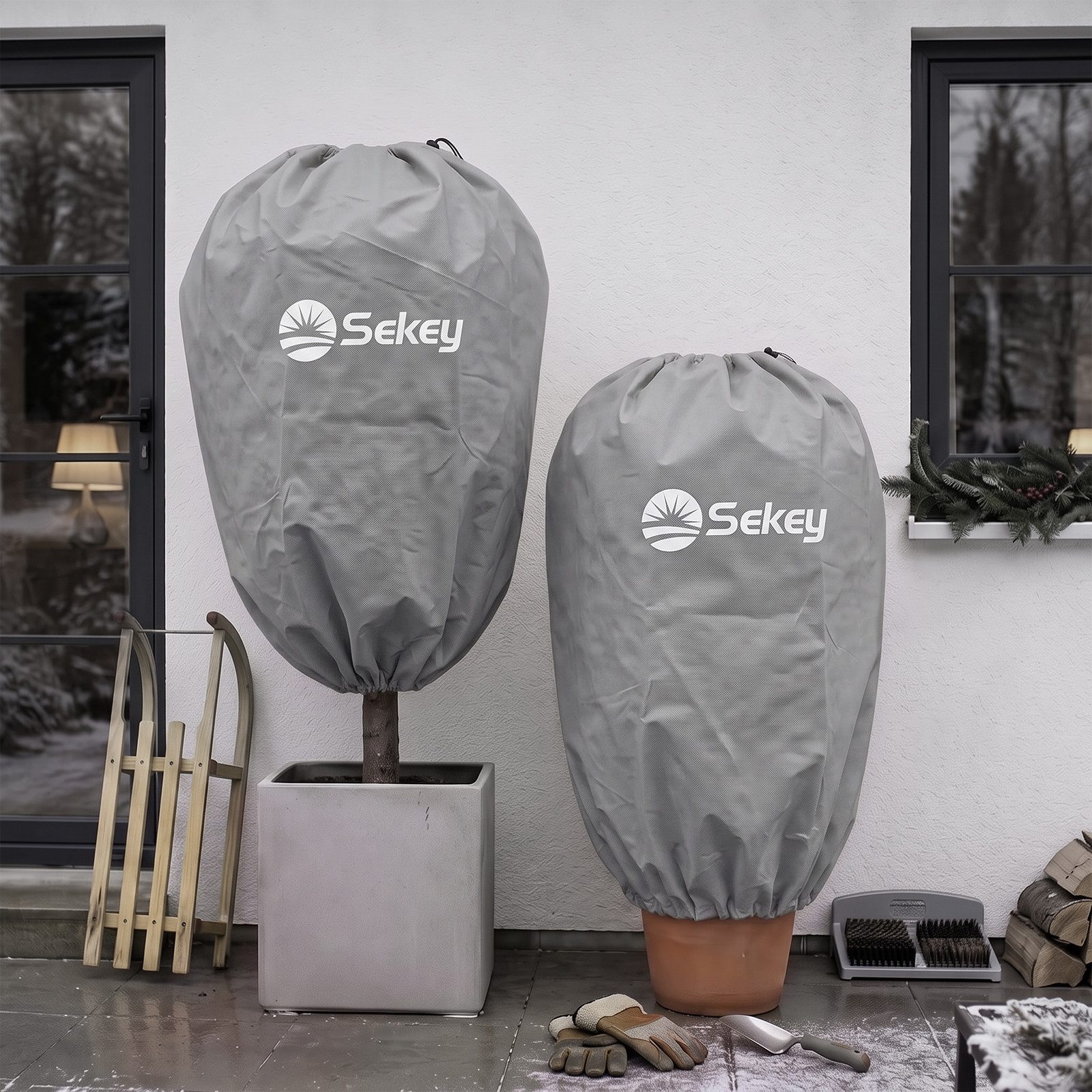 Sekey Winterschutzhaube Winterschutz für Pflanzen Frostschutz Haube mit 2 Zugbändern (2-St), Grau, 80x100cm Vlieshülle, Pflanzenabdeckung mit doppeltem Zugband – Bild 2 von 5