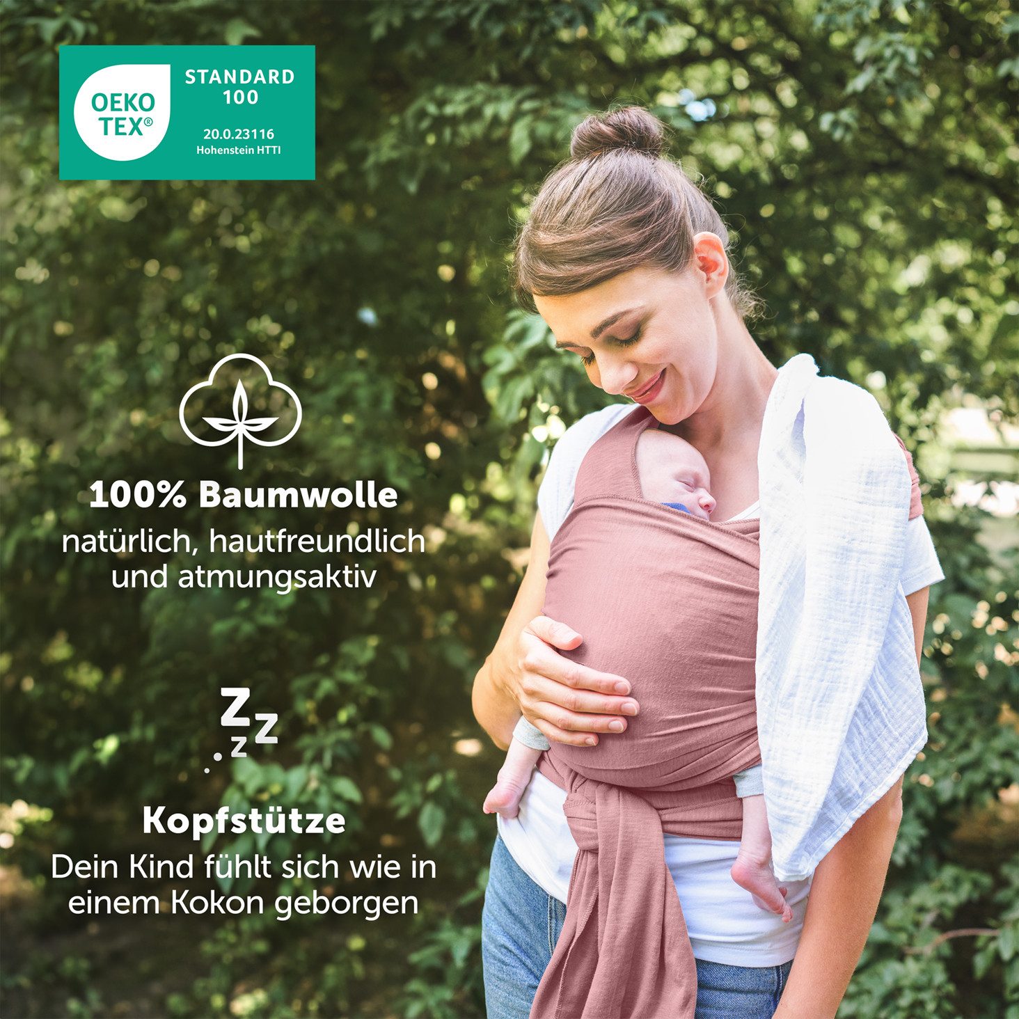 Laleni Tragetuch für Neugeborene bis 15kg - 100% weiche Baumwolle, Babytragetuch aus Baumwolle, OEKO-TEX Zertifiziert, ab Geburt geeignet