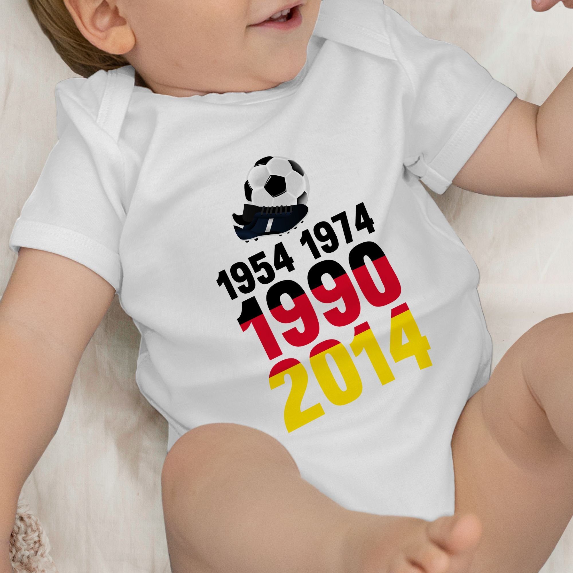 1954, WM 1990, 1 2024 - Fussball Shirtbody Deutschland EM 2014 Weltmeister 1974, Weiß 2022 Shirtracer Baby