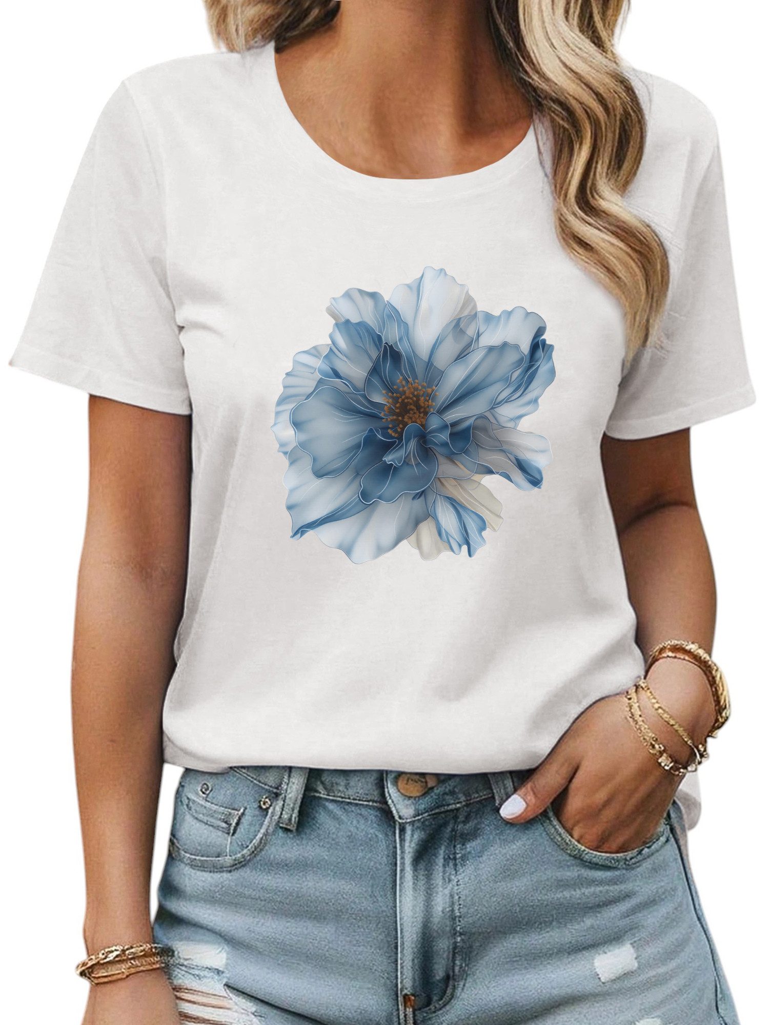 PYL Rundhalsshirt Damen Bequemes Sommer Kurzarmbluse günstig online kaufen