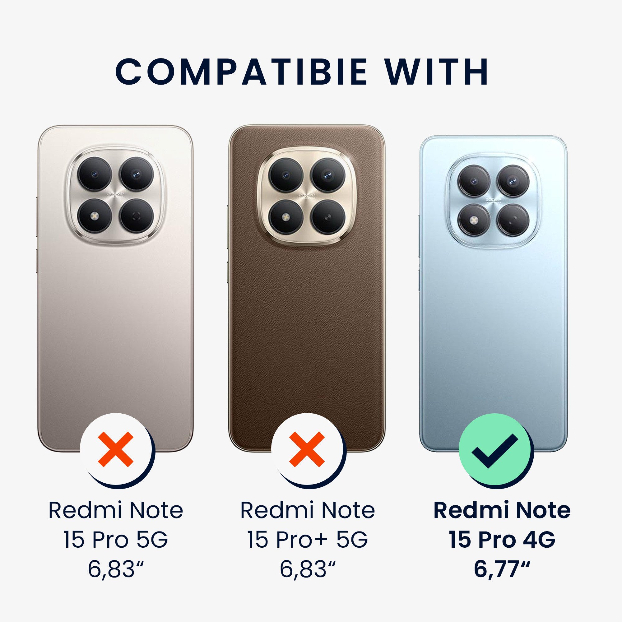 kwmobile Smartphone-Hülle Hülle für Xiaomi Redmi Note 15 Pro 4G Case, Handyhülle mit 2x Glas Schutz Folie - Cover Handyhülle