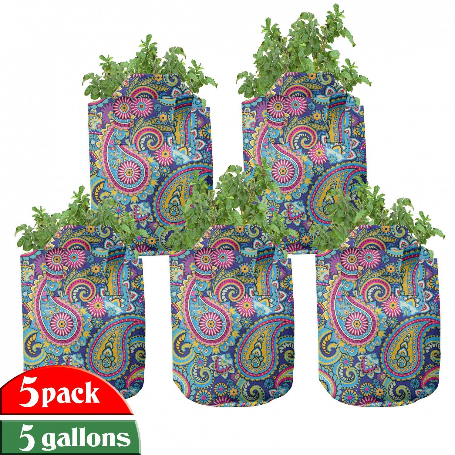 Pflanzkübel Stofftöpfe Pflanzen, hochleistungsfähig Bunte für mit Bohem Abakuhaus Paisley Griffen