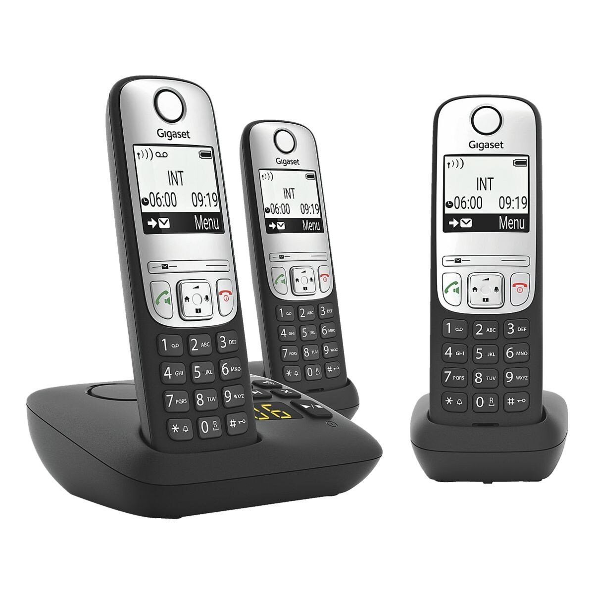 Gigaset A690A Trio Schnurloses DECT-Telefon (mit integriertem AB und 2 zusätzlichen Mobileteilen)