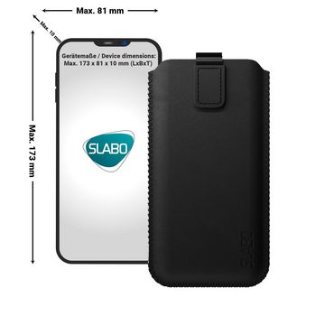 SLABO Handyhülle universelle Schutzhülle für Smartphone (max. 173 x 81 x 10 mm) universal Schutztasche Handyhülle Case mit Magnetverschluss aus Kunstleder - SCHWARZ, BLACK