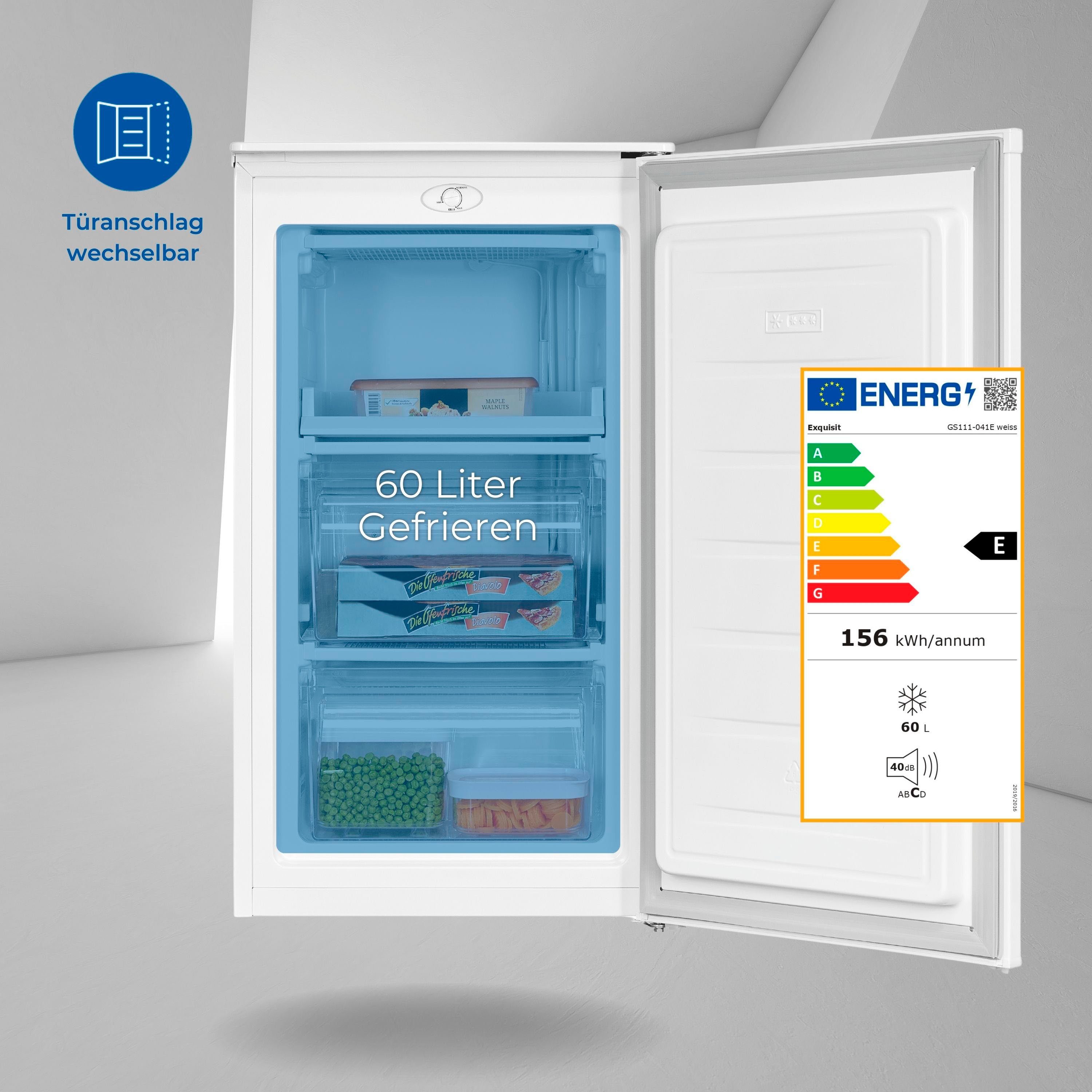 exquisit Gefrierschrank GS111-041E, 85,5 cm hoch, 48 cm breit, Kompakter 4*-Gefrierschrank–flexibel, zuverlässig&leicht zu bedienen – Bild 4 von 5