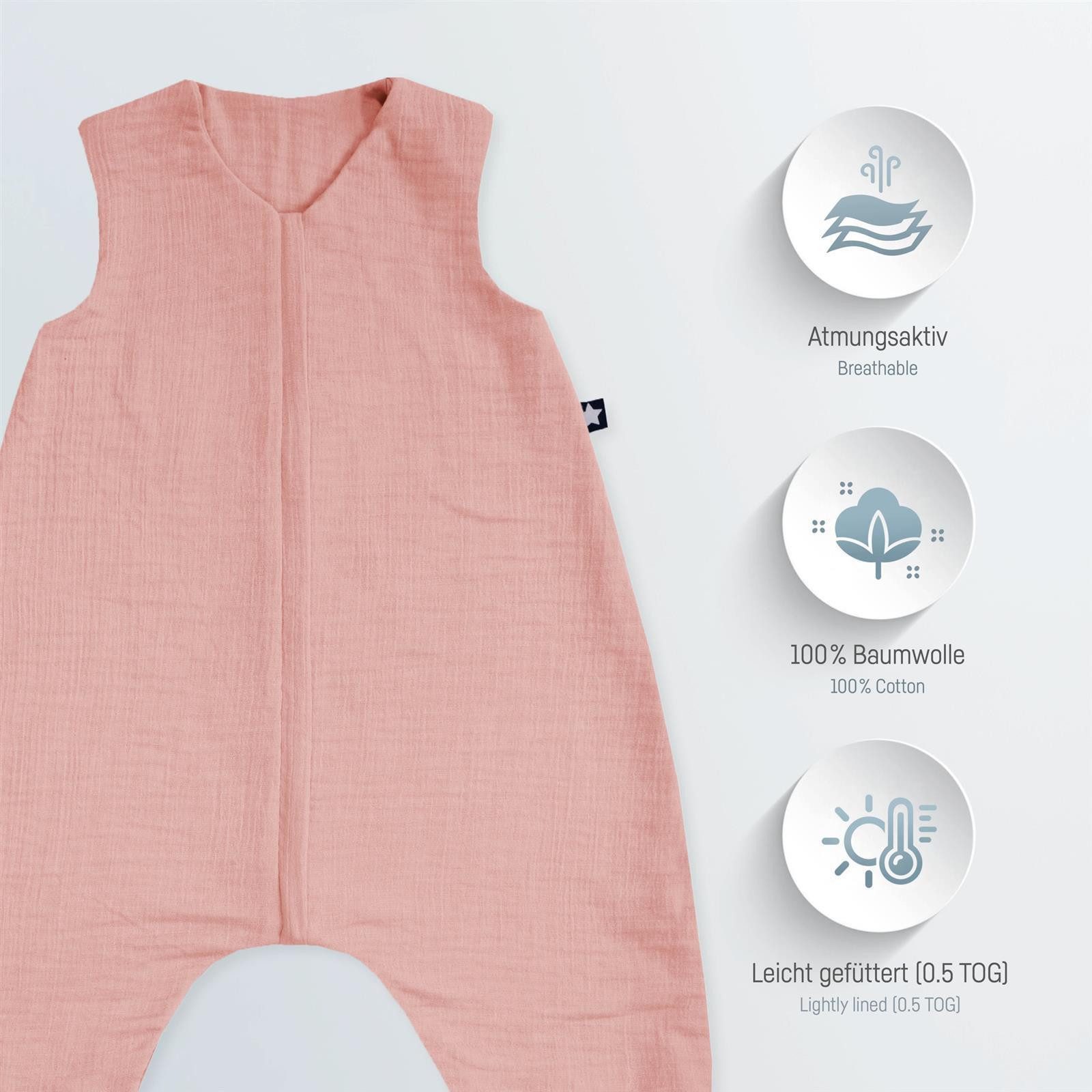 Julius Zöllner Babyschlafsack dusty rose Jumper Musselin 92 (1 tlg), Schlafsack Babyschlafsack