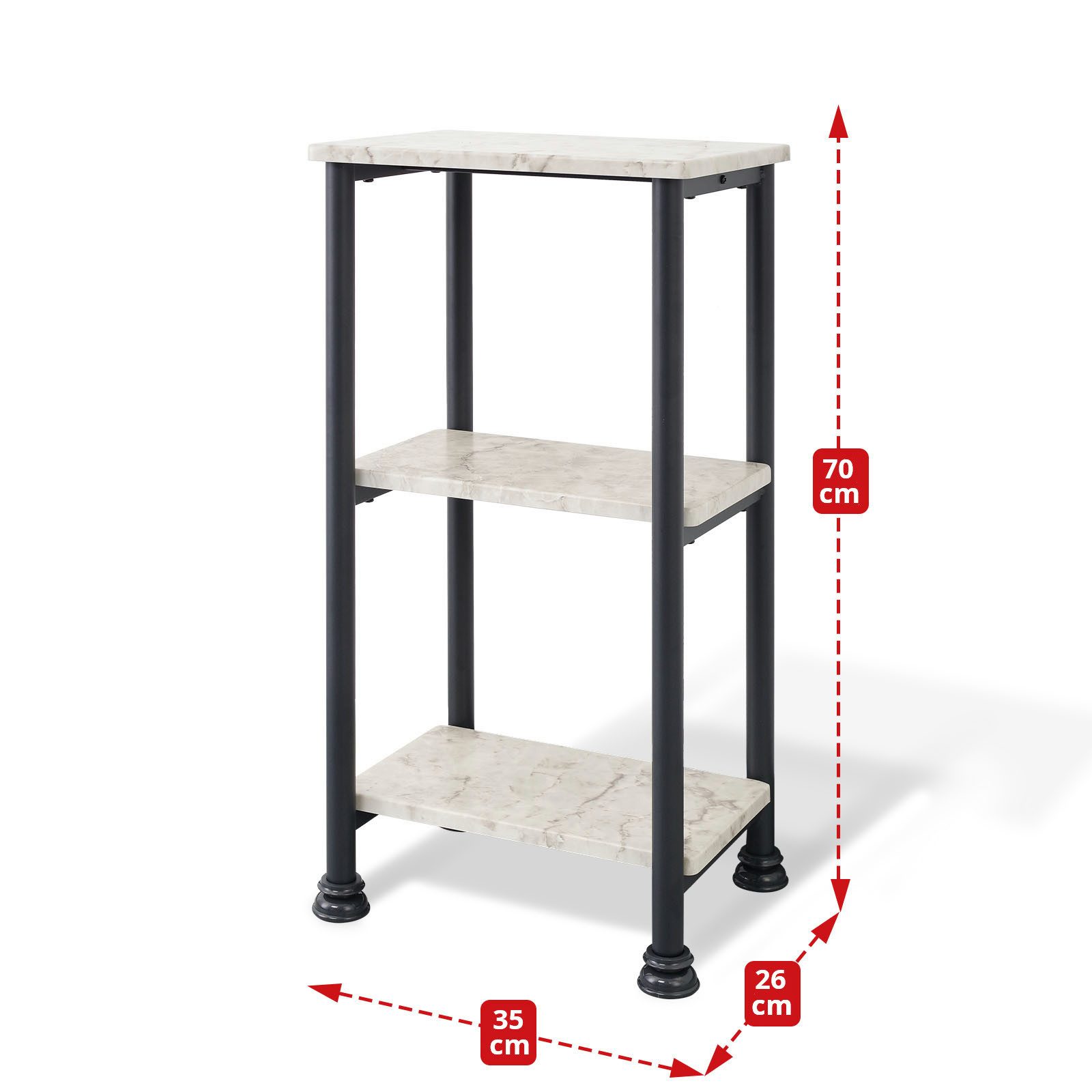 Floordirekt Standregal Charles, Marmor-Optik & stabile Stahl-Konstruktion, pulverbeschichtet, 3 Etagen, 35 x 26 x 70 cm 1-tlg., stabiler Stand, keine Wandmontage nötig, für alle Räume, rostfrei