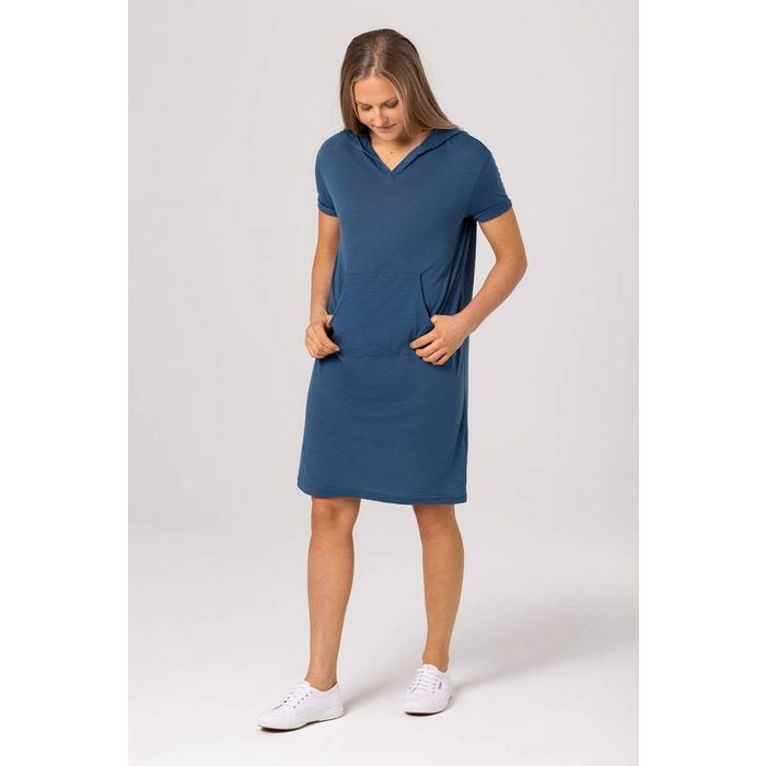 SUPER.NATURAL Sweatkleid Merino Kleid W HOODED DRESS toller Merino-Materialmix