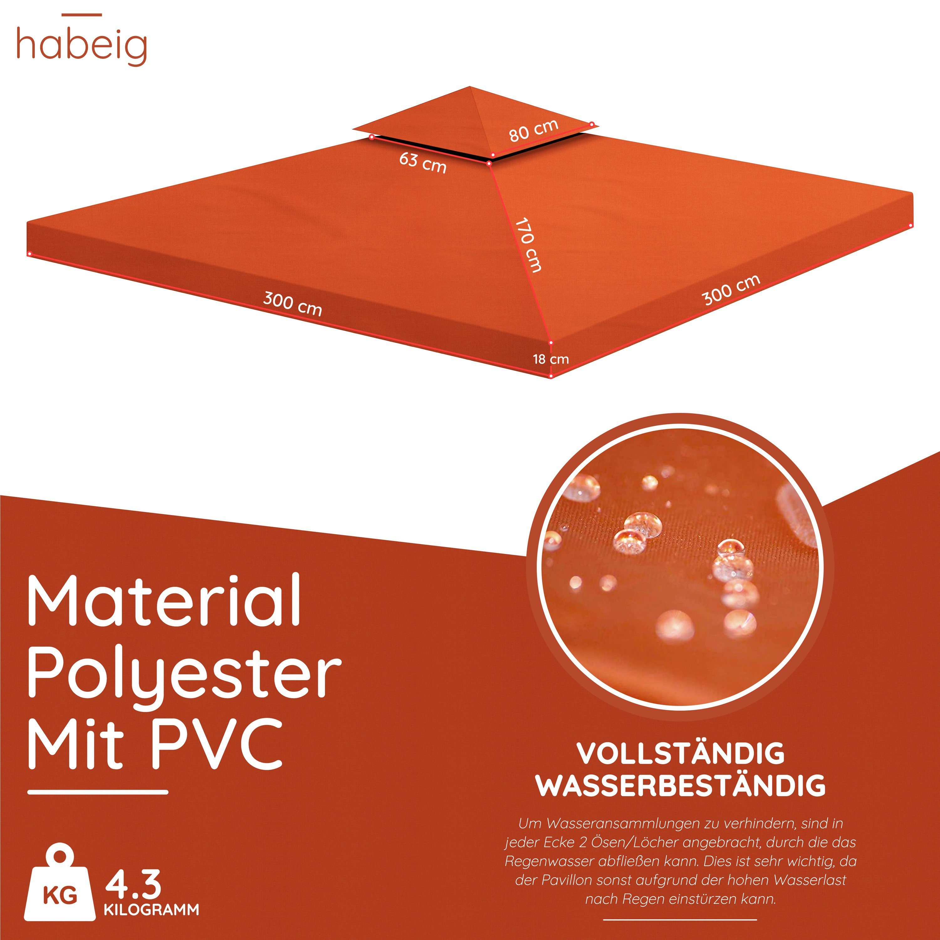 habeig Pavillon-Ersatzdach Pavillondach 360g/m² PVC 3x3m WASSERDICHT -- NEU: inkl. DACHSPANNER, 360,00 g/m², 100% wasserdicht