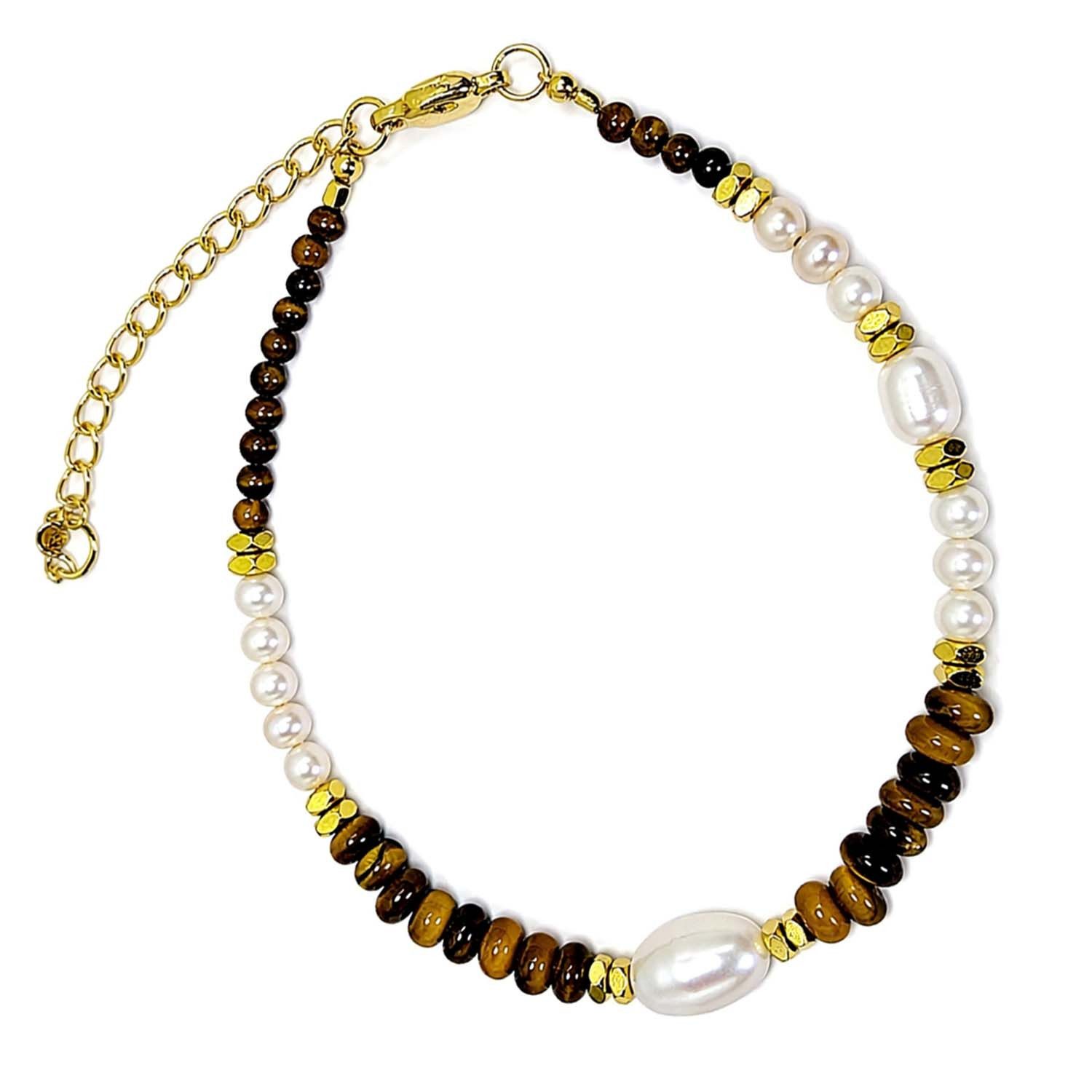 Impala Perlenarmband Armband Indica mit Edelsteinen & Süßwasserperle, Armband mit Edelsteinen