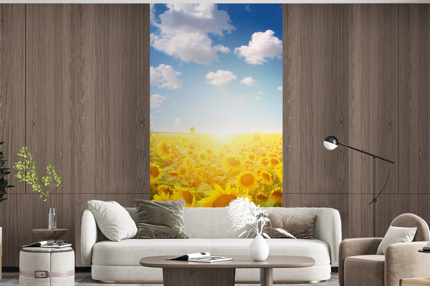 MuchoWow Fototapete Sonnenblume - St), Wolken, Fototapete Vliestapete bedruckt, - Sonne Wohnzimmer Küche, Matt, Schlafzimmer (2 für