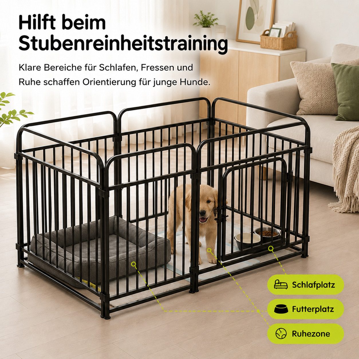 Tekoo Freigehege Welpenlaufstall Hundelaufstall 6 Paneele Metall Indoor 60x60cm, modulares System, besonders stabil durch Vierkantrohr