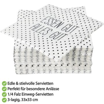 Bestlivings Papierserviette Essen gut, alles gut, (40 St), Hochwertige Servietten (40er-120er Pack) 33x33 cm, 3-lagig - Partyservietten mit Motiv "Essen gut, alles gut" - für Party, Geburtstag oder Feiern