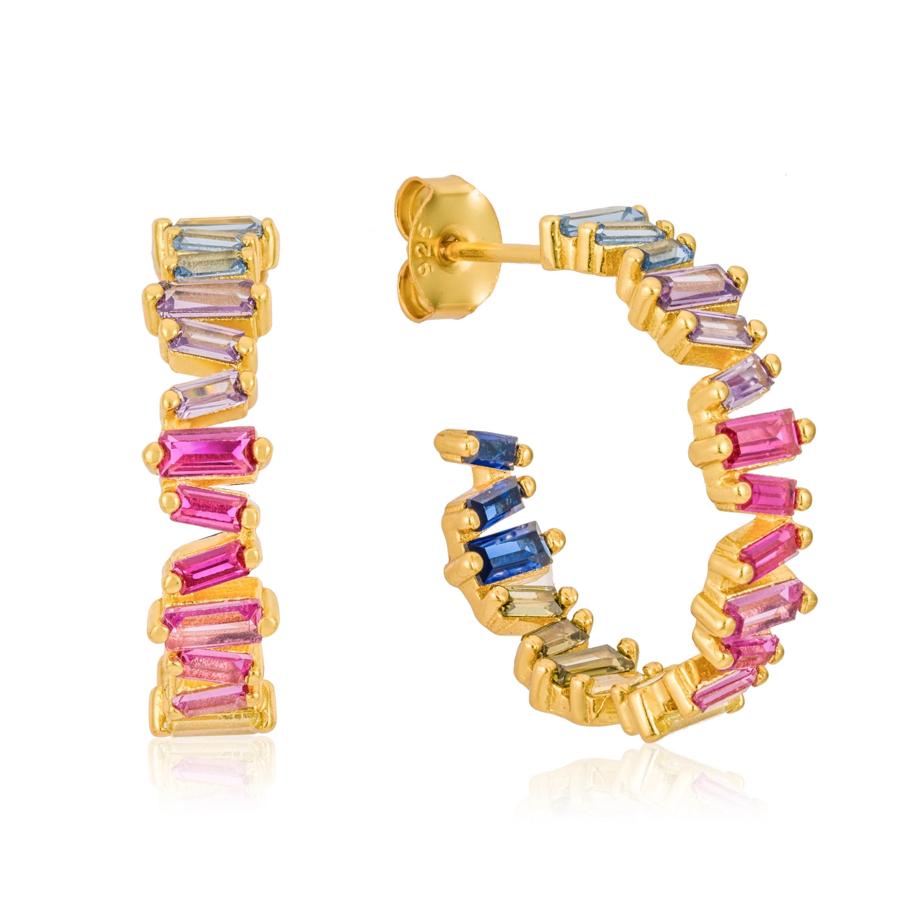 Brandlinger Paar Серьги-кольца Серьги Rio, Silber 925 vergoldet, Bunte Zirkoniasteine in Baguetteschliff
