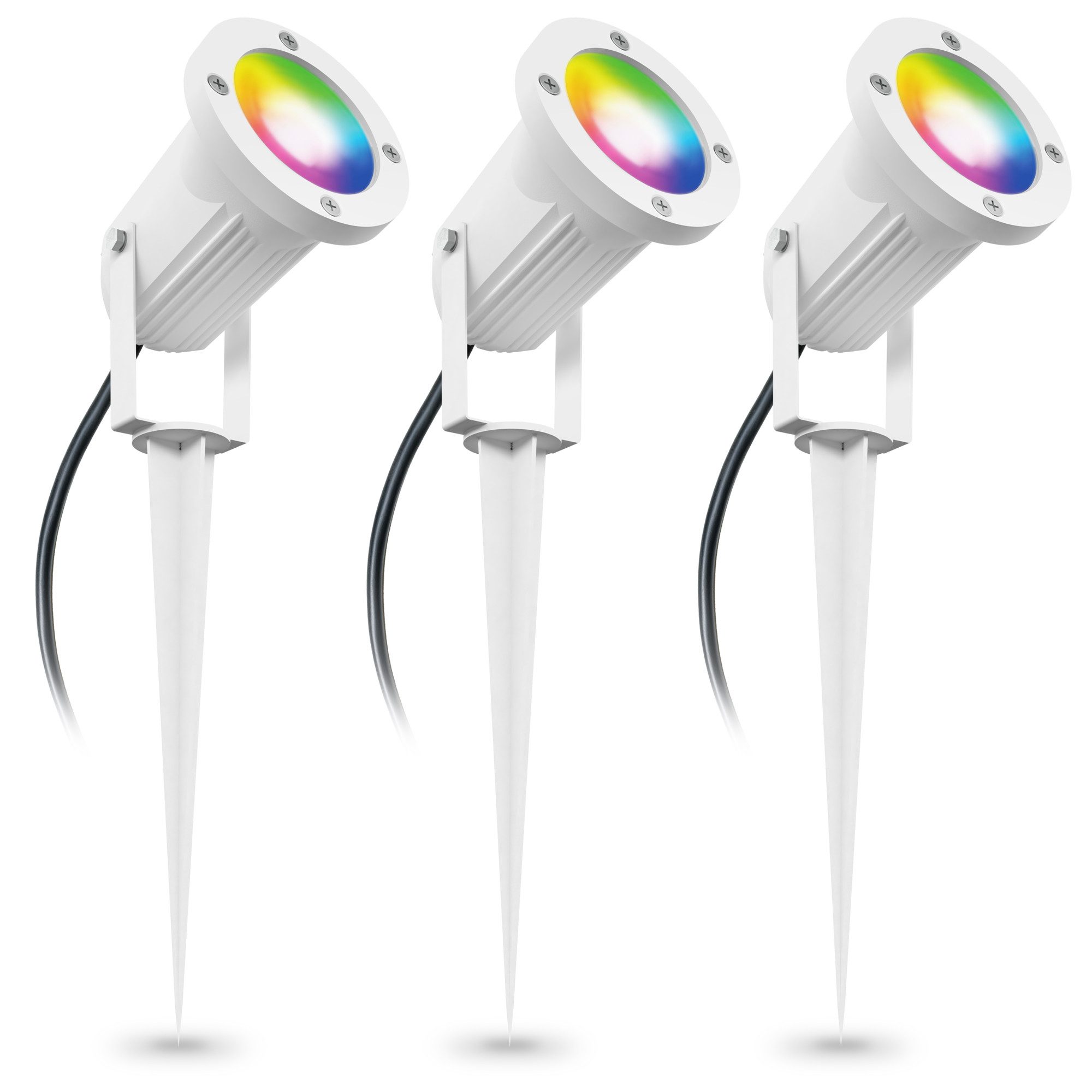 linovum LED Gartenstrahler 3x CARI Erdspießlampe Gartenstrahler LED GU10 SMART WLAN weiß IP65, Smart