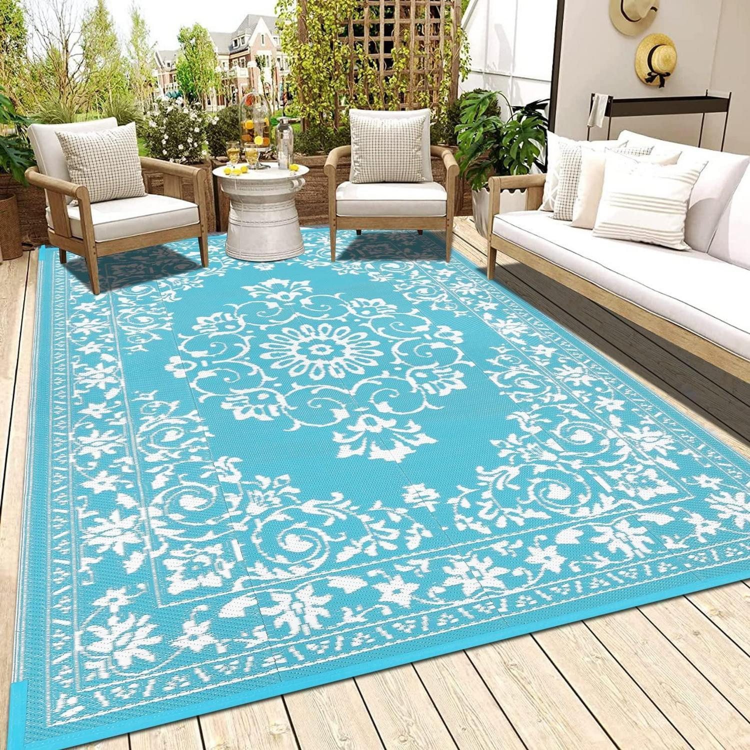 LuxusKollektion Outdoorteppich Outdoor Teppich 180 x 270 cm Türkis RV Camping, rechteckig, Höhe: 10 mm