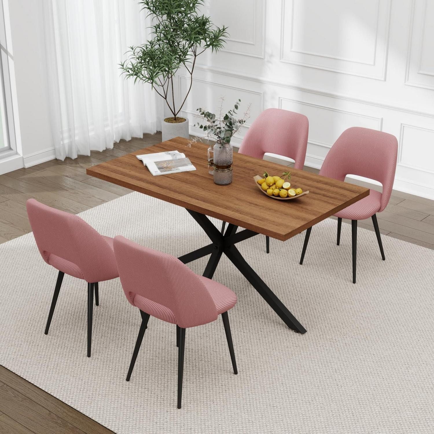 LuxusKollektion Esstisch Esstisch Stuhlset 140x80x75cm MDF 4 Cord Dunkel Kombination 1 (1-St)