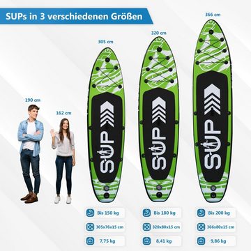 24Move SUP-Board Supboard Set, Premium Stand Up Paddleboard aufblasbar, inkl. Zubehör, Longboard, (Rucksack, Paddel, Action Cam ready, Doppelhub Pumpe, Sicherungsleine, 6 tlg., für Kinder & Erwachsene, GRÜN, 366x80, bis 200 kg), mit Drop Stich Technologie und Anti-Rutsch Oberfläche