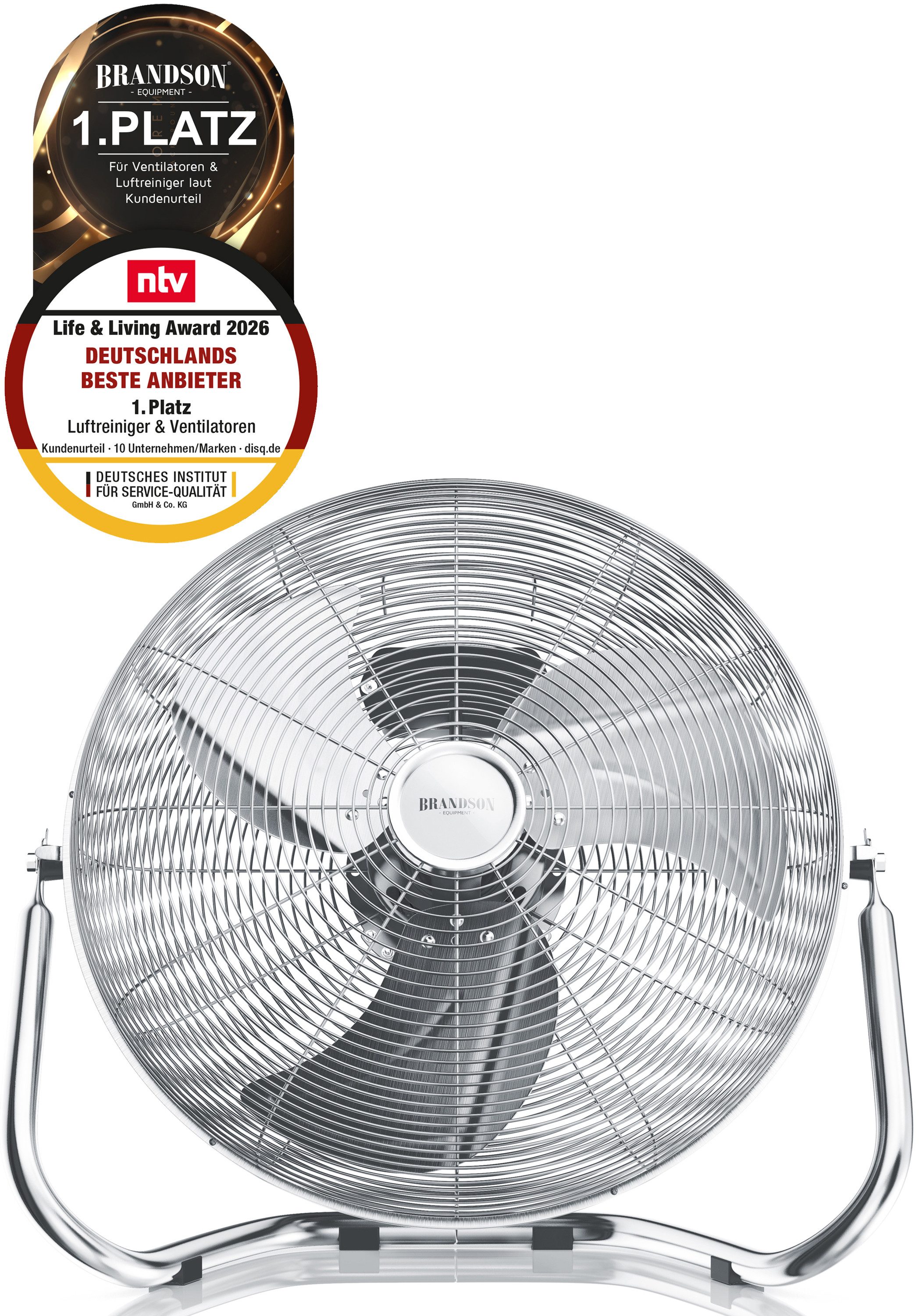 Brandson Windmaschine Bodenventilator 200 W, hoher Luftdurchsatz, neigbarer Ventilatorkopf, 53,5 cm Durchmesser, NTV Sieger 2026, gewichtete Rotorblätter, Tragegriff Retro, GS Geprüft