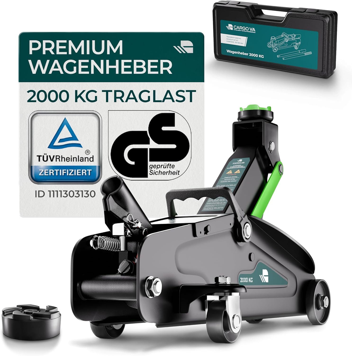 CargoVA® Rangierwagenheber Wagenheber 2T hydraulisch, TÜV, 130–330 mm Hubhöhe, PKW & SUV, max. Hubhöhe: 33 cm, Einzelgerät, 2T hydraulisch, TÜV, Q235-Stahl, 130–330 mm, präzise & robust