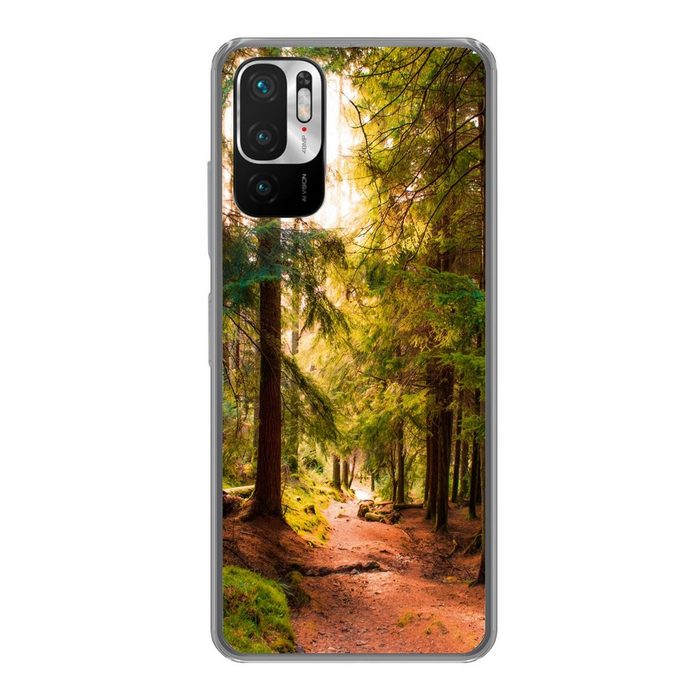 MuchoWow Handyhülle Wald - Weg - Bäume - Grün - Sonne - Natur Phone Case Handyhülle Xiaomi Redmi Note 10 5G Silikon Schutzhülle