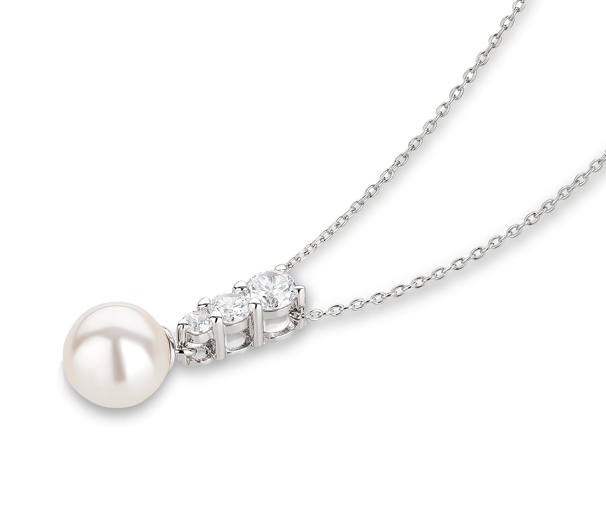 Perlenkette Silber Silberkette Perlenanhänger, Rhodium Perle Anhänger Kristalle 925 mit und Schöner-SD Zirkonia