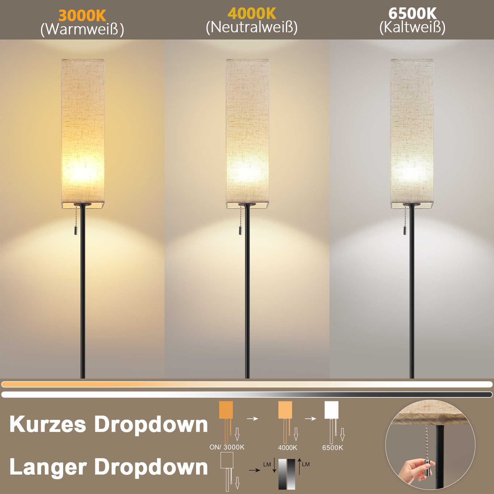 Nettlife LED Stehlampe Vintage Lampenschirm Dimmbar günstig online kaufen